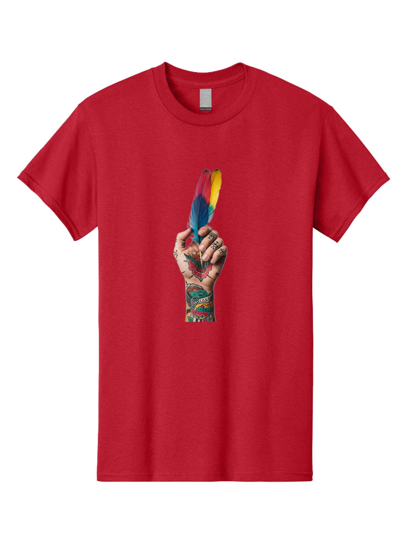 Tattooed-Hand-Holding-Feather Men'S Graphic Tee, 100% Cotton, Comfortable Casual Summer Wear, Machine Washable, Vintage Camera, Old Camera, Antique Camera, Black Camera, Classic Photography, Photography Equipment, Nostalgic Device, Bao943 15