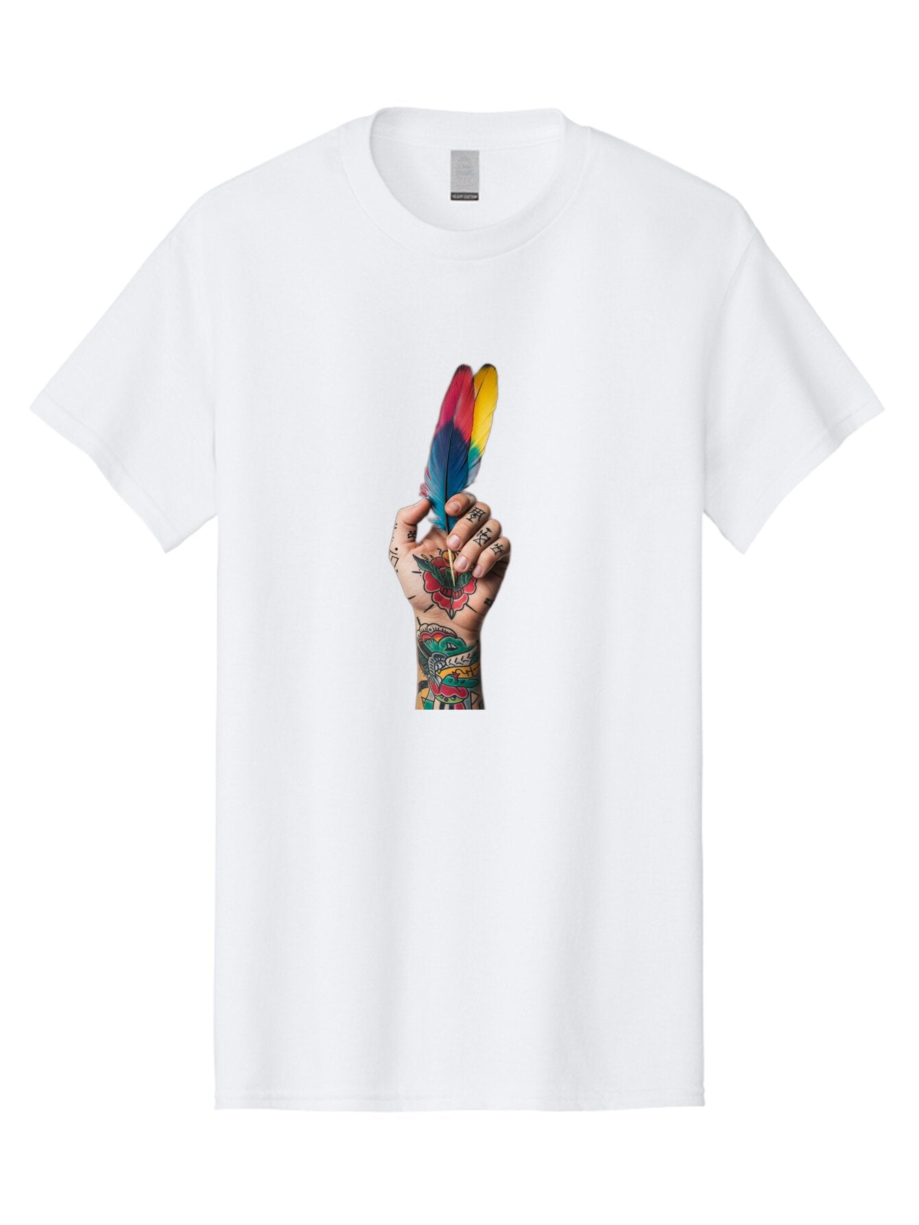 Tattooed-Hand-Holding-Feather Men'S Graphic Tee, 100% Cotton, Comfortable Casual Summer Wear, Machine Washable, Vintage Camera, Old Camera, Antique Camera, Black Camera, Classic Photography, Photography Equipment, Nostalgic Device, Bao943 4