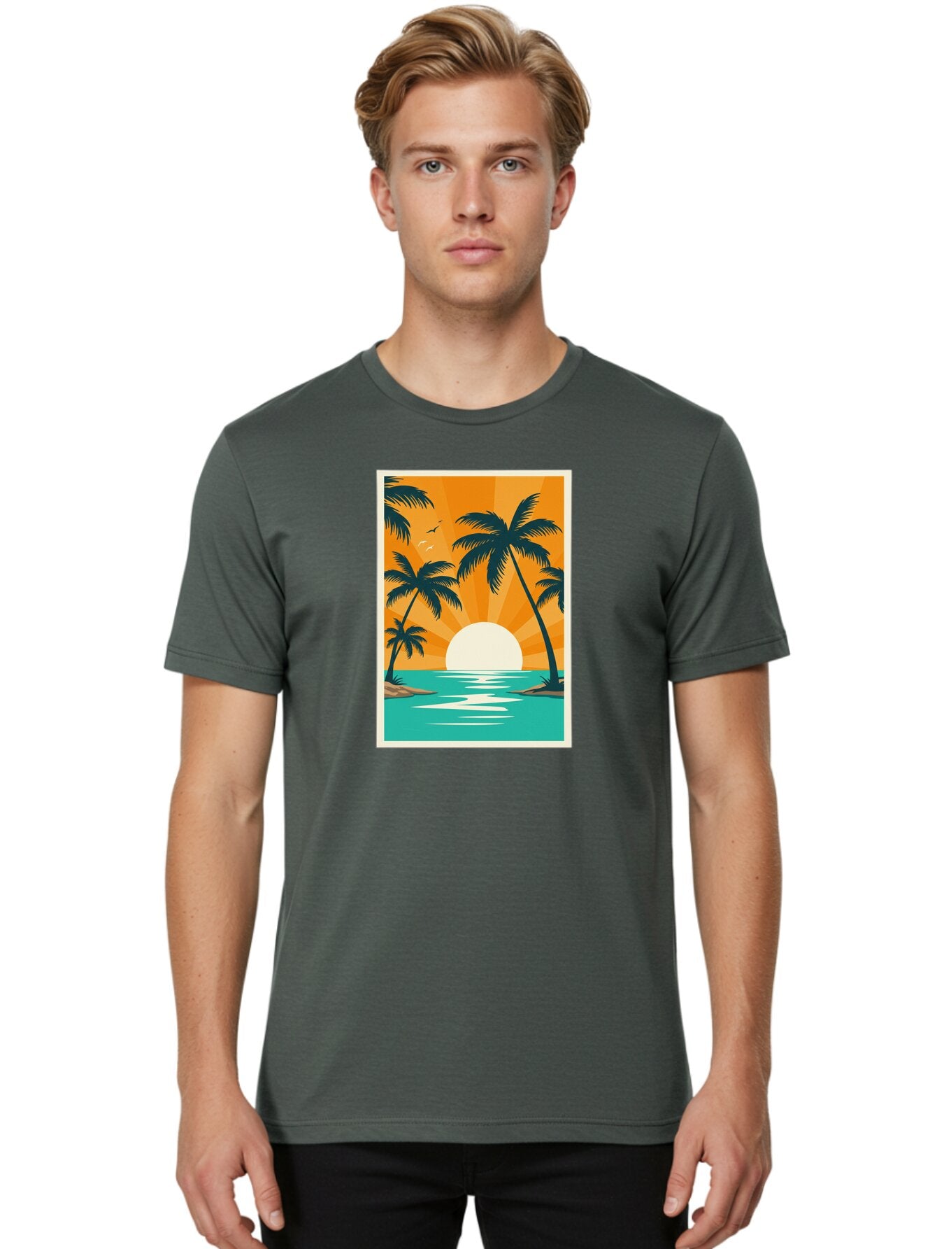 Tropical-Sunset Men'S Graphic Tee, 100% Cotton, Comfortable Casual Summer Wear, Machine Washable, Vintage Camera, Old Camera, Antique Camera, Black Camera, Classic Photography, Photography Equipment, Nostalgic Device, Film Camera, Camera Art Bao966 30