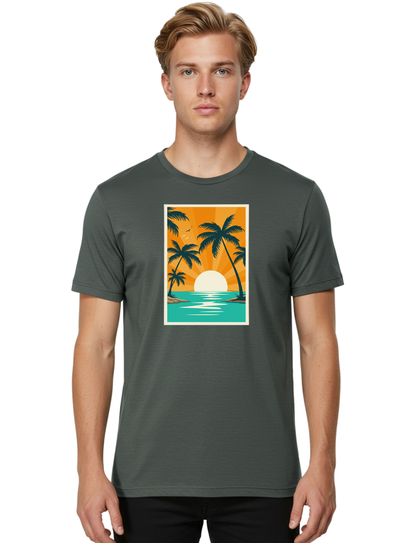 Tropical-Sunset Men'S Graphic Tee, 100% Cotton, Comfortable Casual Summer Wear, Machine Washable, Vintage Camera, Old Camera, Antique Camera, Black Camera, Classic Photography, Photography Equipment, Nostalgic Device, Film Camera, Camera Art Bao966 16