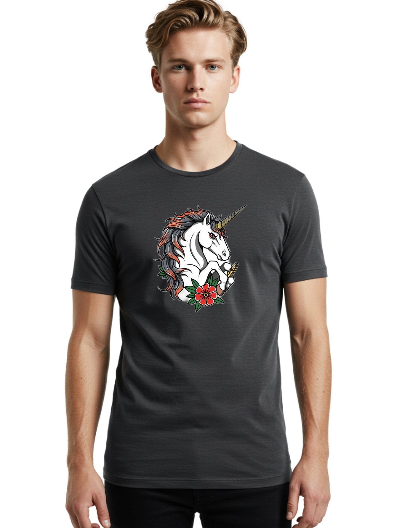 Unicorn-With-Red-Flower Men'S Graphic Tee, 100% Cotton, Comfortable Casual Summer Wear, Machine Washable, Vintage Camera, Old Camera, Antique Camera, Black Camera, Classic Photography, Photography Equipment, Nostalgic Device, Film Camera, Bao989 25