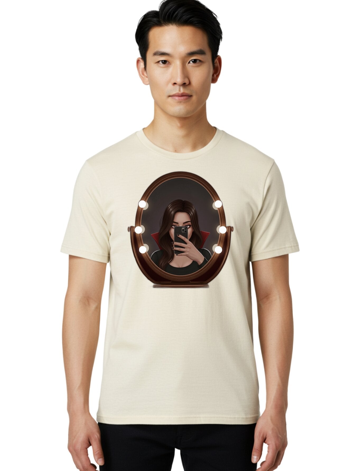 Vampire-Woman-Taking-Selfie Men'S Graphic Tee, 100% Cotton, Comfortable Casual Summer Wear, Machine Washable, Vintage Camera, Old Camera, Antique Camera, Black Camera, Classic Photography, Photography Equipment, Nostalgic Device, Film Camera, Bao992 21