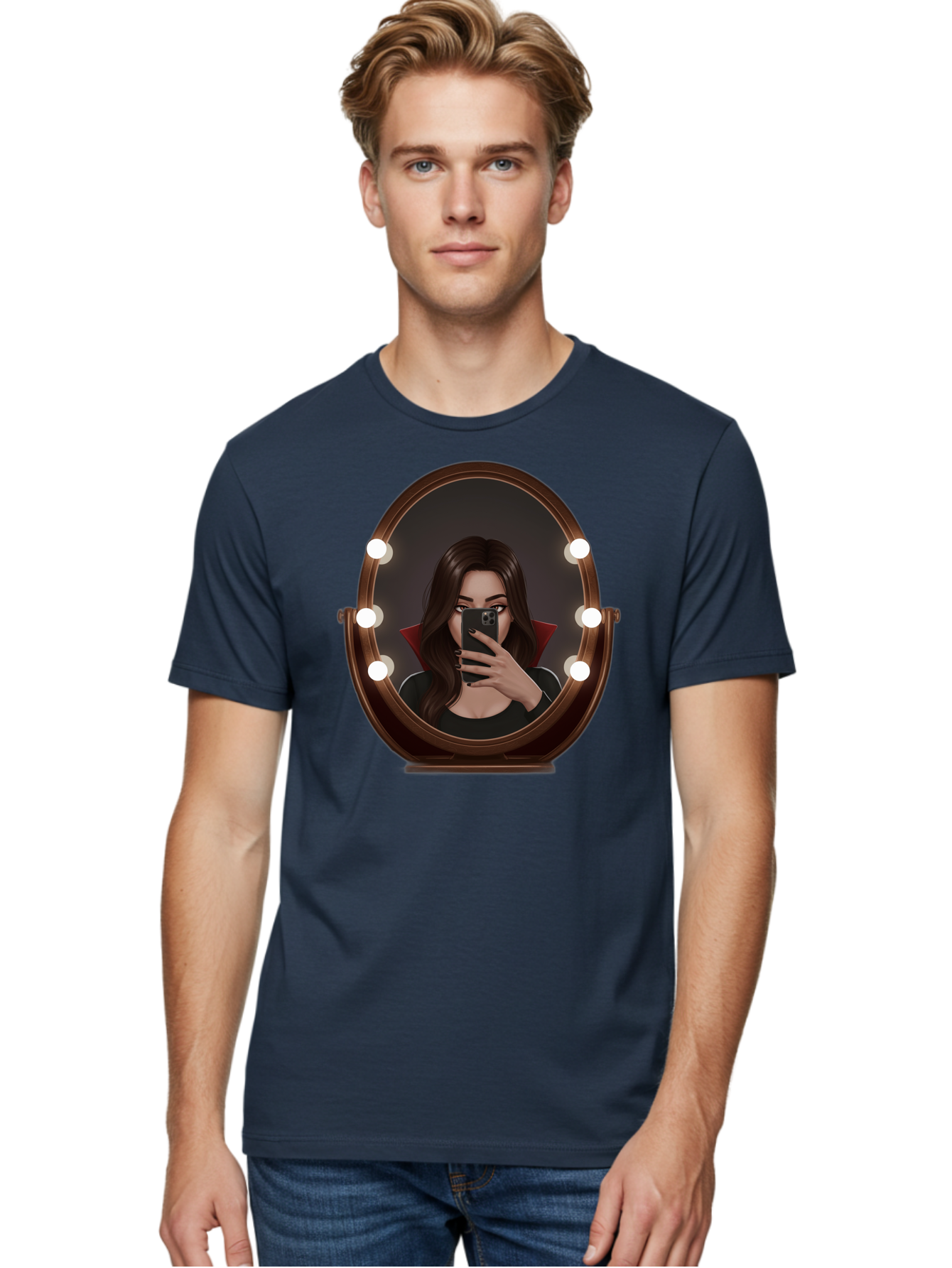 Vampire-Woman-Taking-Selfie Men'S Graphic Tee, 100% Cotton, Comfortable Casual Summer Wear, Machine Washable, Vintage Camera, Old Camera, Antique Camera, Black Camera, Classic Photography, Photography Equipment, Nostalgic Device, Film Camera, Bao992 19
