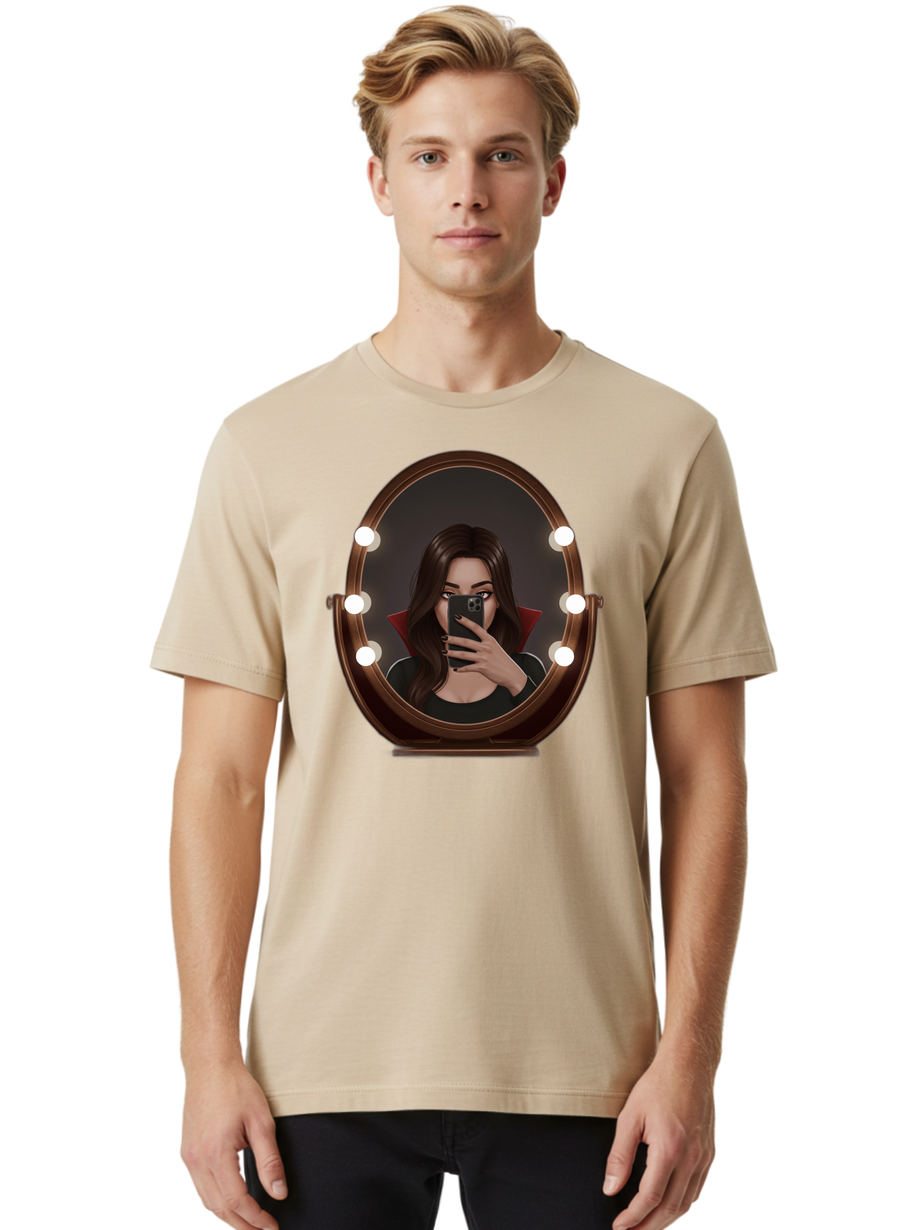 Vampire-Woman-Taking-Selfie Men'S Graphic Tee, 100% Cotton, Comfortable Casual Summer Wear, Machine Washable, Vintage Camera, Old Camera, Antique Camera, Black Camera, Classic Photography, Photography Equipment, Nostalgic Device, Film Camera, Bao992 28