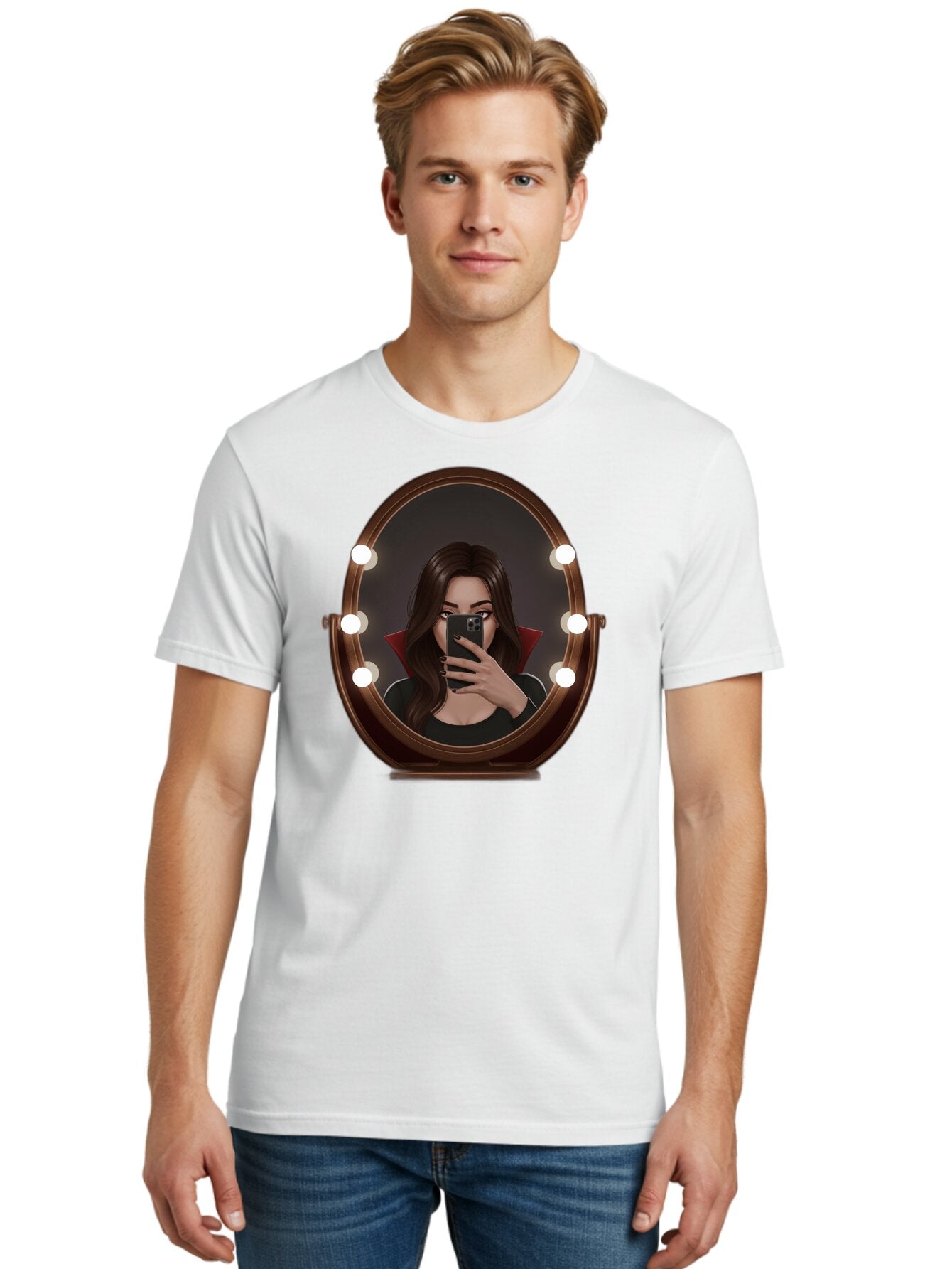 Vampire-Woman-Taking-Selfie Men'S Graphic Tee, 100% Cotton, Comfortable Casual Summer Wear, Machine Washable, Vintage Camera, Old Camera, Antique Camera, Black Camera, Classic Photography, Photography Equipment, Nostalgic Device, Film Camera, Bao992 26
