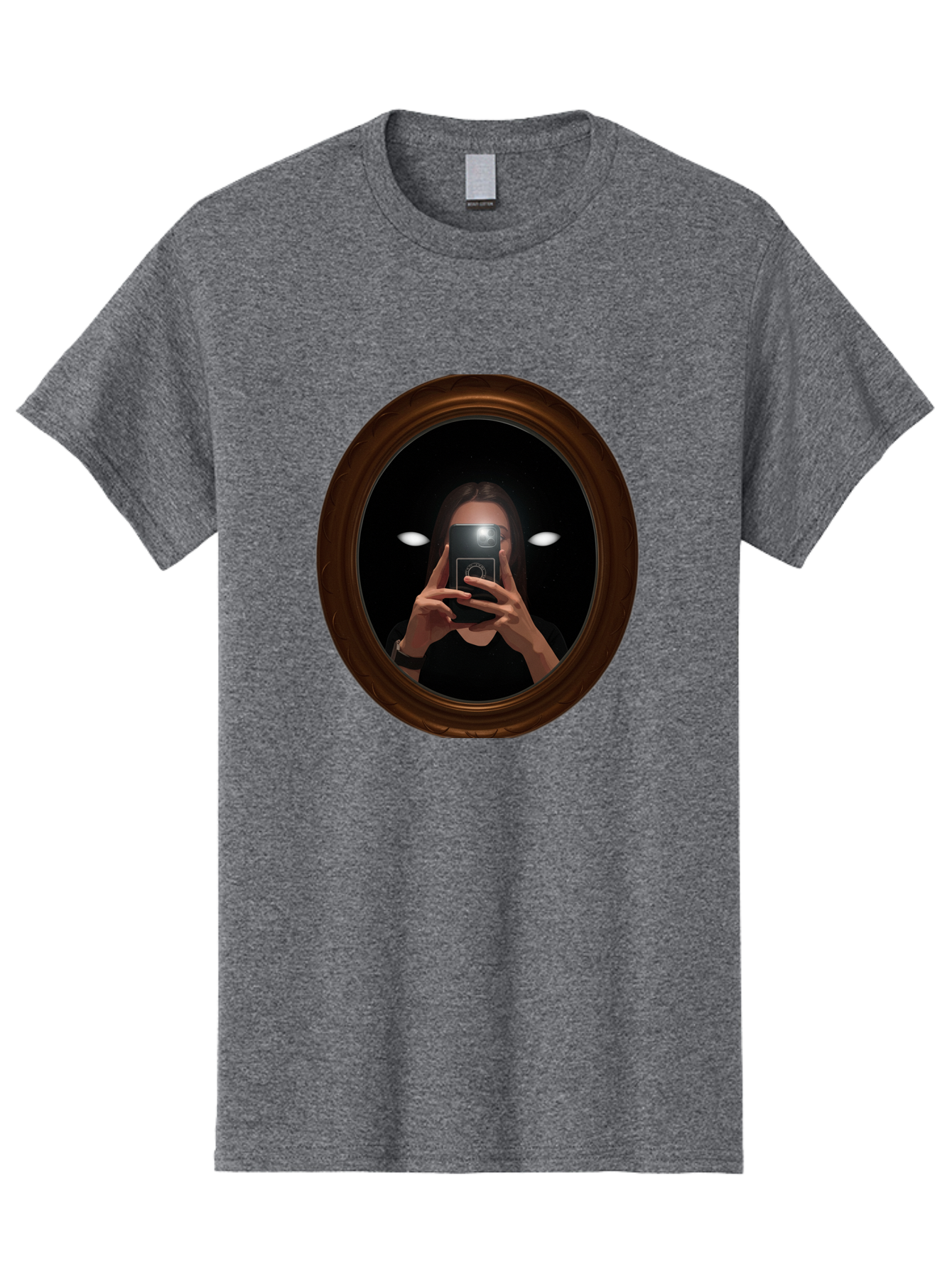Woman-Taking-Selfie-In-Oval-Mirror Men'S Graphic Tee, 100% Cotton, Comfortable Casual Summer Wear, Machine Washable, Vintage Camera, Old Camera, Antique Camera, Black Camera, Classic Photography, Photography Equipment, Nostalgic Device, Bap015 13
