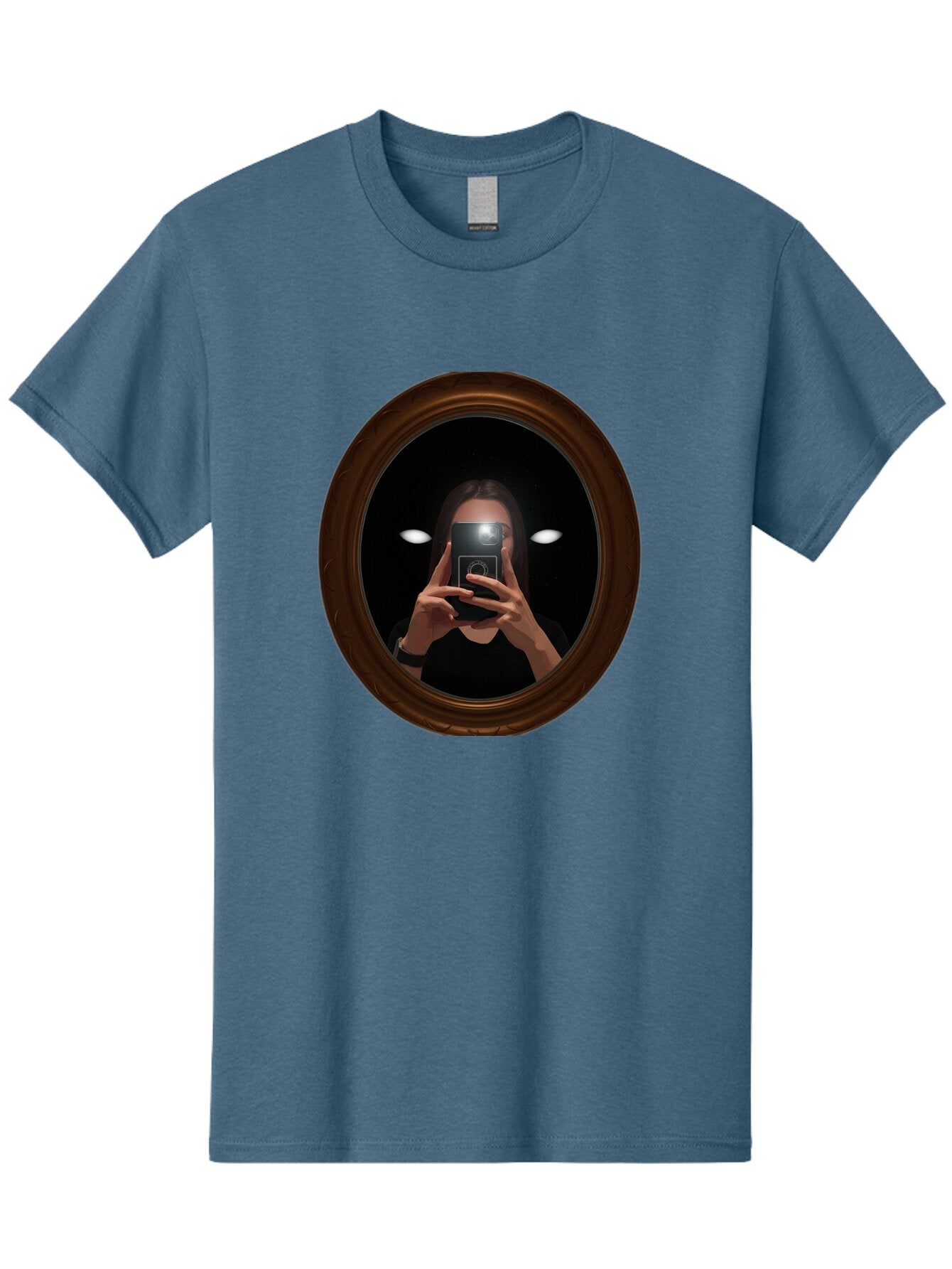 Woman-Taking-Selfie-In-Oval-Mirror Men'S Graphic Tee, 100% Cotton, Comfortable Casual Summer Wear, Machine Washable, Vintage Camera, Old Camera, Antique Camera, Black Camera, Classic Photography, Photography Equipment, Nostalgic Device, Bap015 14