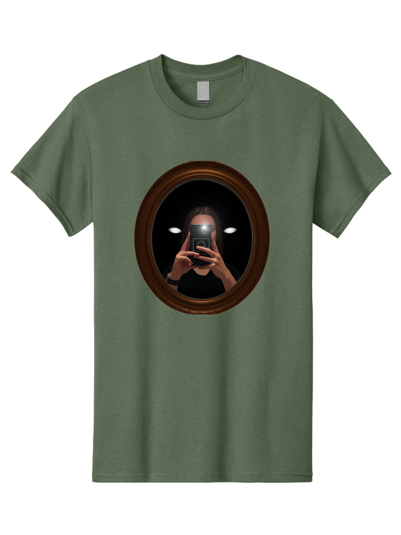 Woman-Taking-Selfie-In-Oval-Mirror Men'S Graphic Tee, 100% Cotton, Comfortable Casual Summer Wear, Machine Washable, Vintage Camera, Old Camera, Antique Camera, Black Camera, Classic Photography, Photography Equipment, Nostalgic Device, Bap015 14