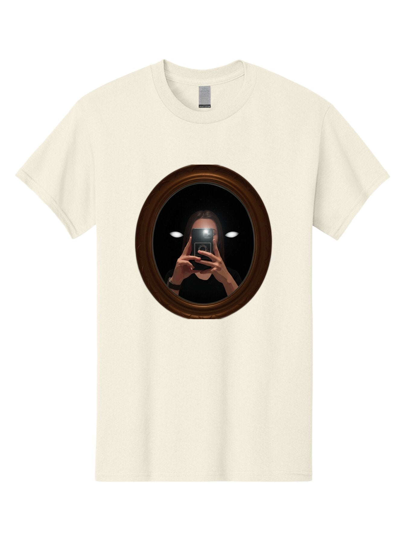 Woman-Taking-Selfie-In-Oval-Mirror Men'S Graphic Tee, 100% Cotton, Comfortable Casual Summer Wear, Machine Washable, Vintage Camera, Old Camera, Antique Camera, Black Camera, Classic Photography, Photography Equipment, Nostalgic Device, Bap015 4