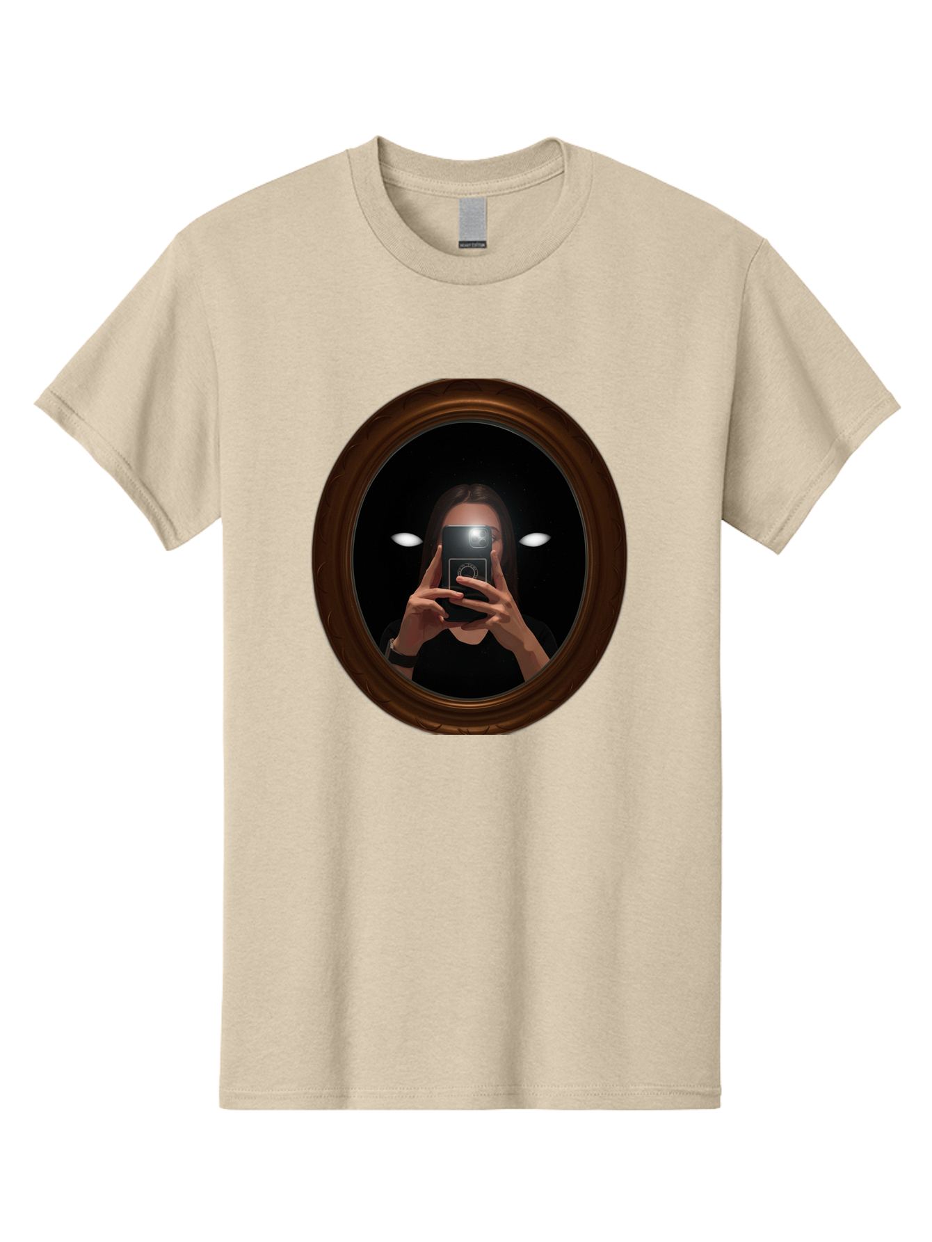 Woman-Taking-Selfie-In-Oval-Mirror Men'S Graphic Tee, 100% Cotton, Comfortable Casual Summer Wear, Machine Washable, Vintage Camera, Old Camera, Antique Camera, Black Camera, Classic Photography, Photography Equipment, Nostalgic Device, Bap015 8