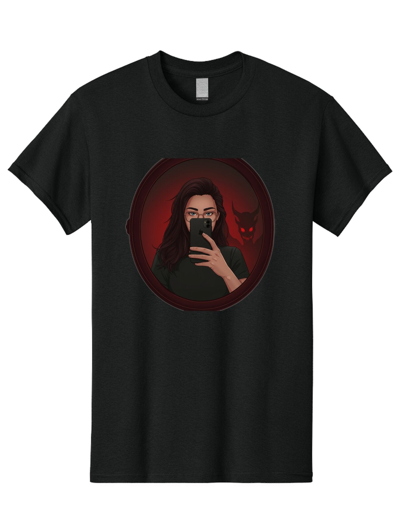 Woman-Taking-Selfie-With-Devil Men'S Graphic Tee, 100% Cotton, Comfortable Casual Summer Wear, Machine Washable, Vintage Camera, Old Camera, Antique Camera, Black Camera, Classic Photography, Photography Equipment, Nostalgic Device, Bap016 10