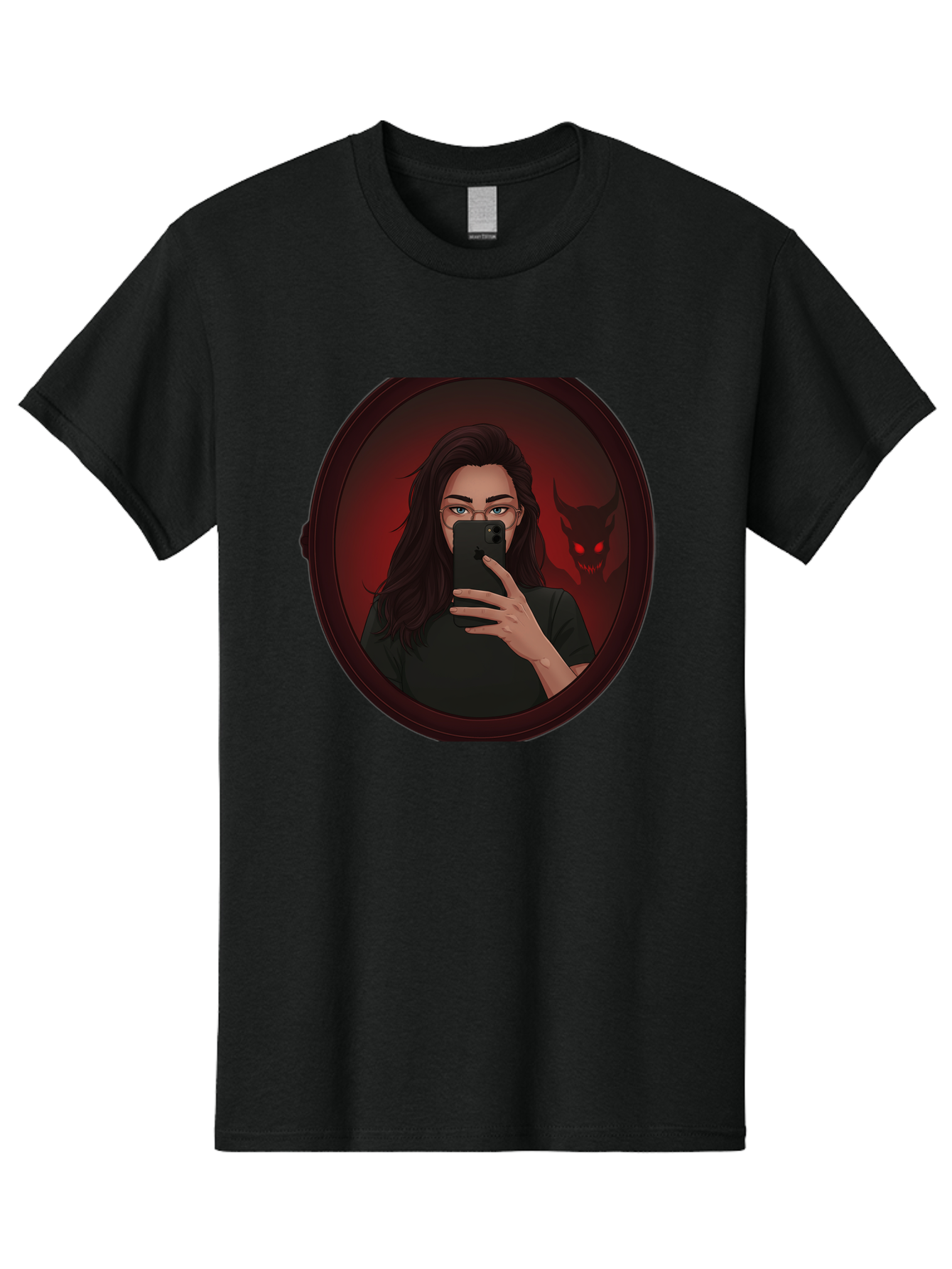 Woman-Taking-Selfie-With-Devil Men'S Graphic Tee, 100% Cotton, Comfortable Casual Summer Wear, Machine Washable, Vintage Camera, Old Camera, Antique Camera, Black Camera, Classic Photography, Photography Equipment, Nostalgic Device, Bap016 14