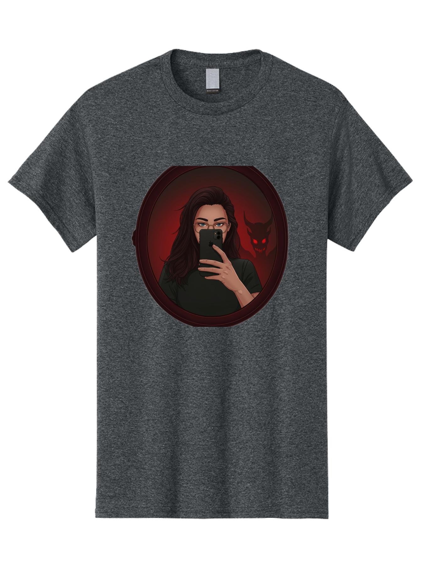 Woman-Taking-Selfie-With-Devil Men'S Graphic Tee, 100% Cotton, Comfortable Casual Summer Wear, Machine Washable, Vintage Camera, Old Camera, Antique Camera, Black Camera, Classic Photography, Photography Equipment, Nostalgic Device, Bap016