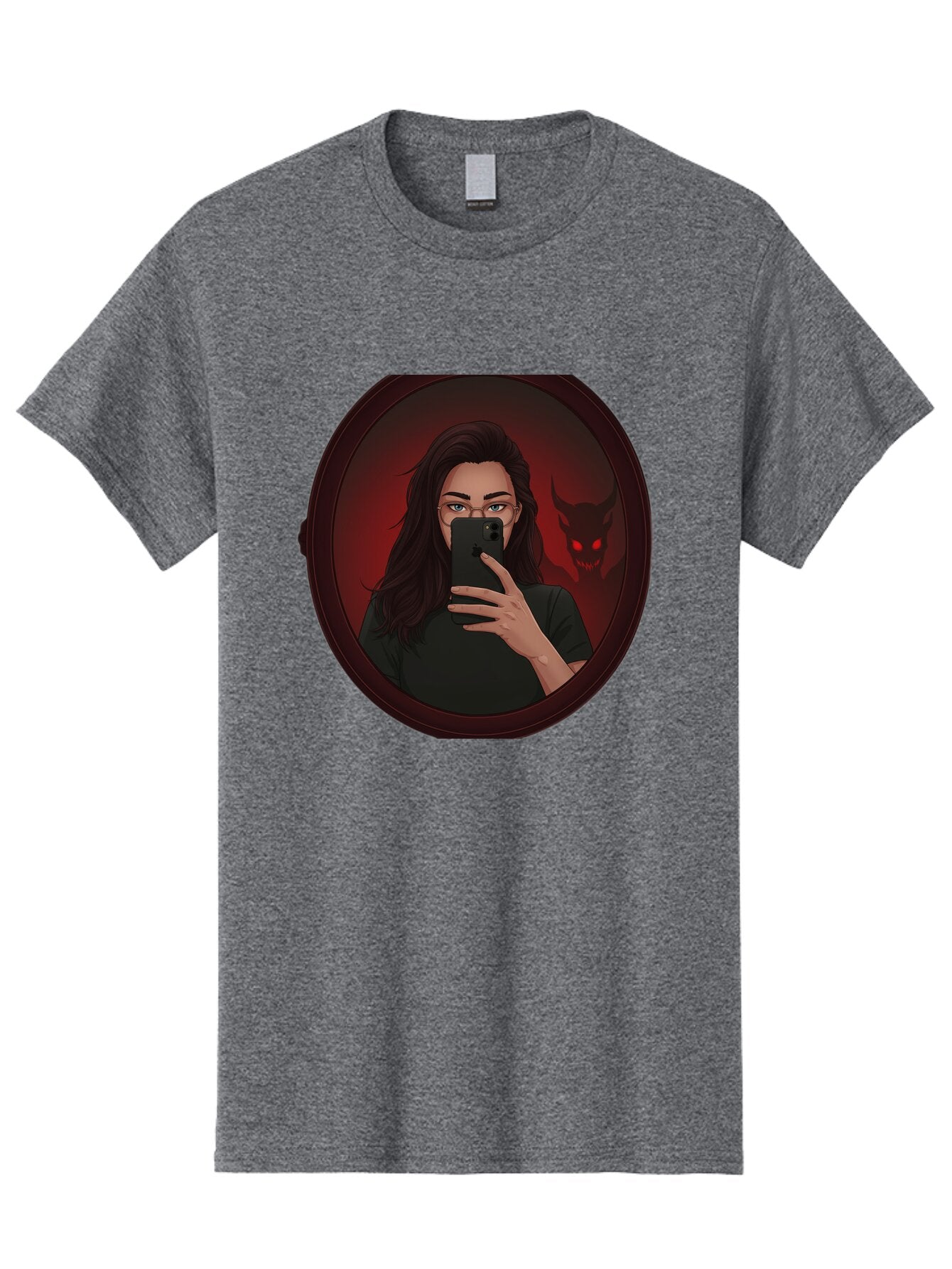 Woman-Taking-Selfie-With-Devil Men'S Graphic Tee, 100% Cotton, Comfortable Casual Summer Wear, Machine Washable, Vintage Camera, Old Camera, Antique Camera, Black Camera, Classic Photography, Photography Equipment, Nostalgic Device, Bap016 9