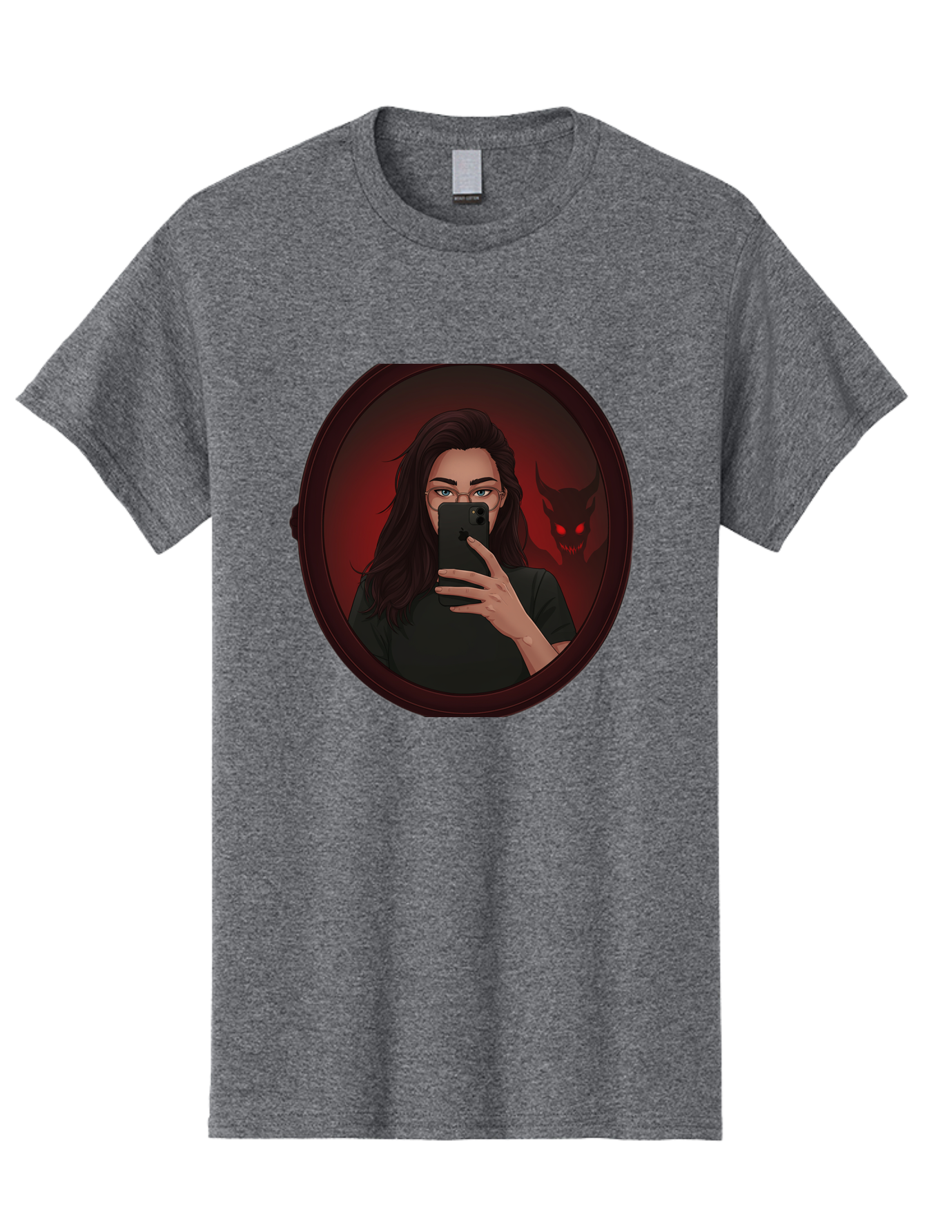 Woman-Taking-Selfie-With-Devil Men'S Graphic Tee, 100% Cotton, Comfortable Casual Summer Wear, Machine Washable, Vintage Camera, Old Camera, Antique Camera, Black Camera, Classic Photography, Photography Equipment, Nostalgic Device, Bap016 5