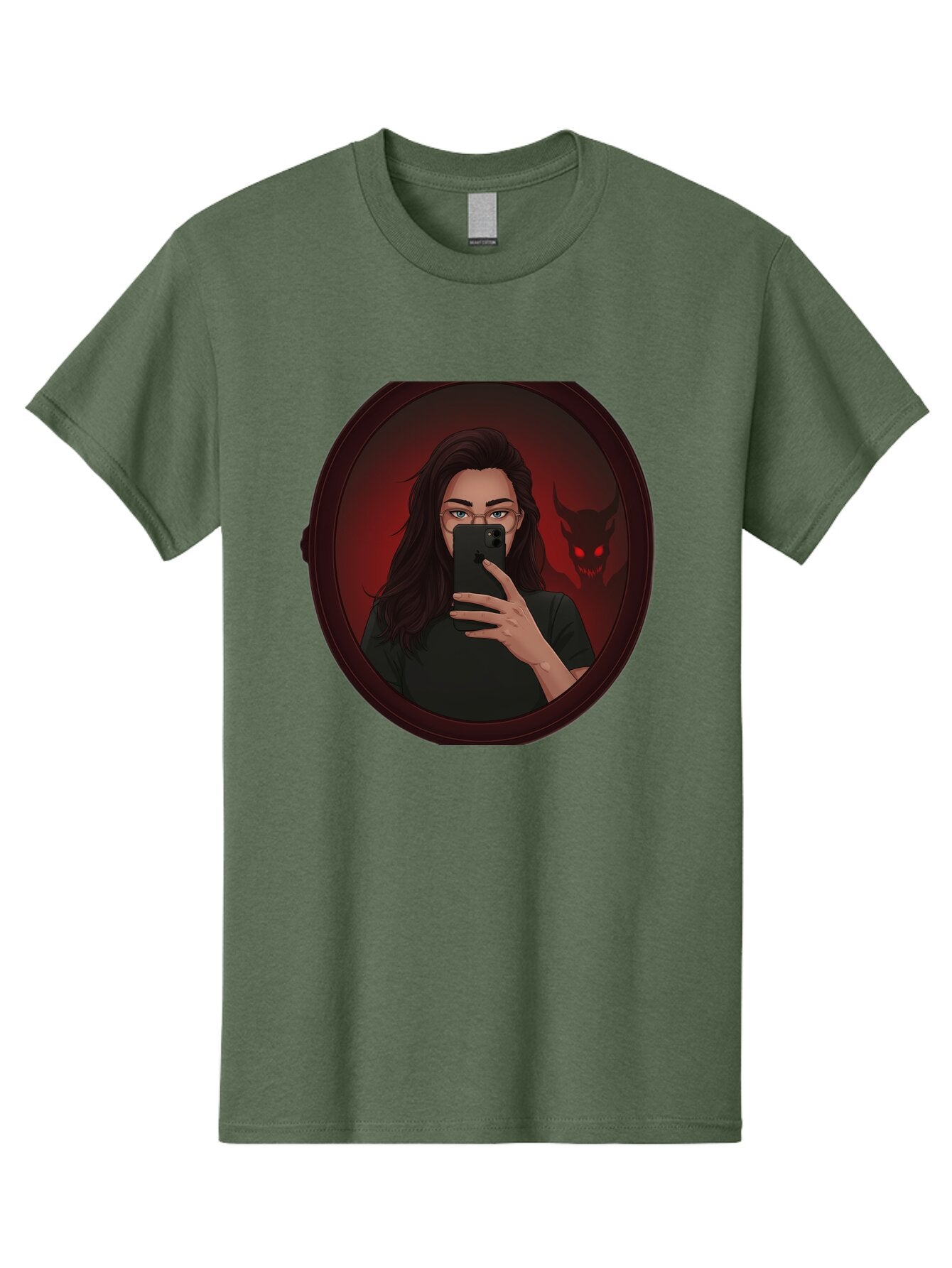 Woman-Taking-Selfie-With-Devil Men'S Graphic Tee, 100% Cotton, Comfortable Casual Summer Wear, Machine Washable, Vintage Camera, Old Camera, Antique Camera, Black Camera, Classic Photography, Photography Equipment, Nostalgic Device, Bap016 11
