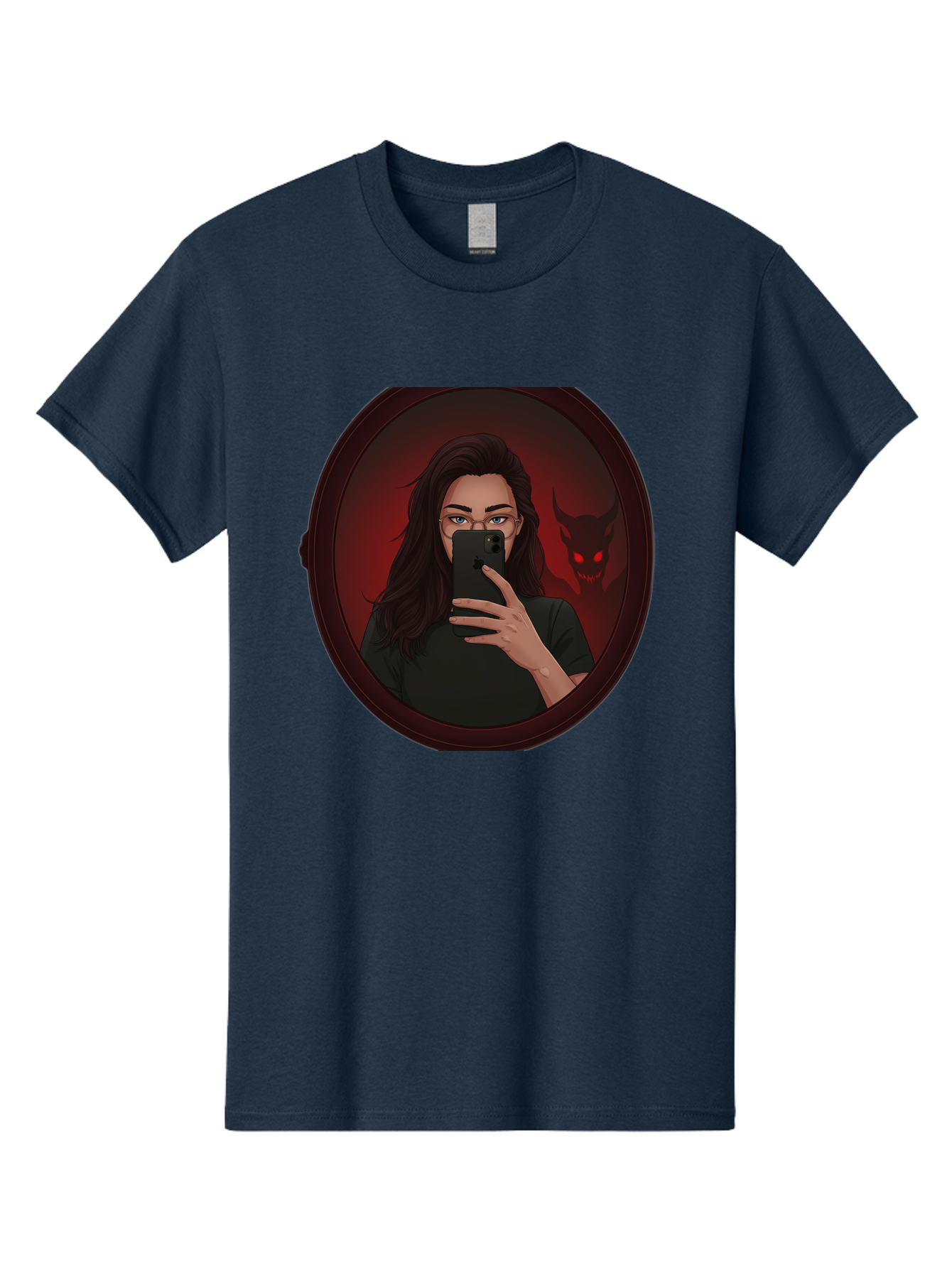 Woman-Taking-Selfie-With-Devil Men'S Graphic Tee, 100% Cotton, Comfortable Casual Summer Wear, Machine Washable, Vintage Camera, Old Camera, Antique Camera, Black Camera, Classic Photography, Photography Equipment, Nostalgic Device, Bap016