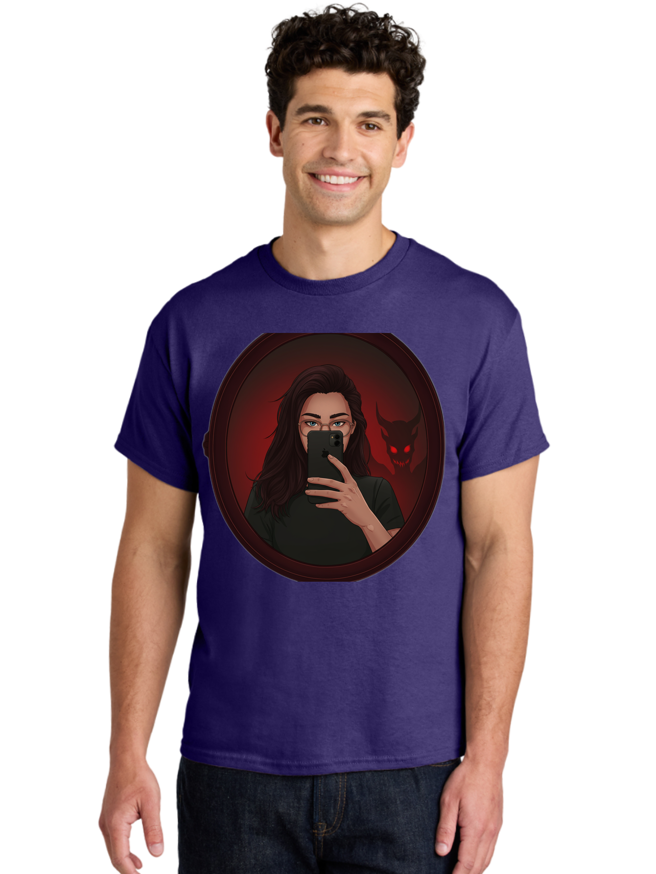 Woman-Taking-Selfie-With-Devil Men'S Graphic Tee, 100% Cotton, Comfortable Casual Summer Wear, Machine Washable, Vintage Camera, Old Camera, Antique Camera, Black Camera, Classic Photography, Photography Equipment, Nostalgic Device, Bap016 26