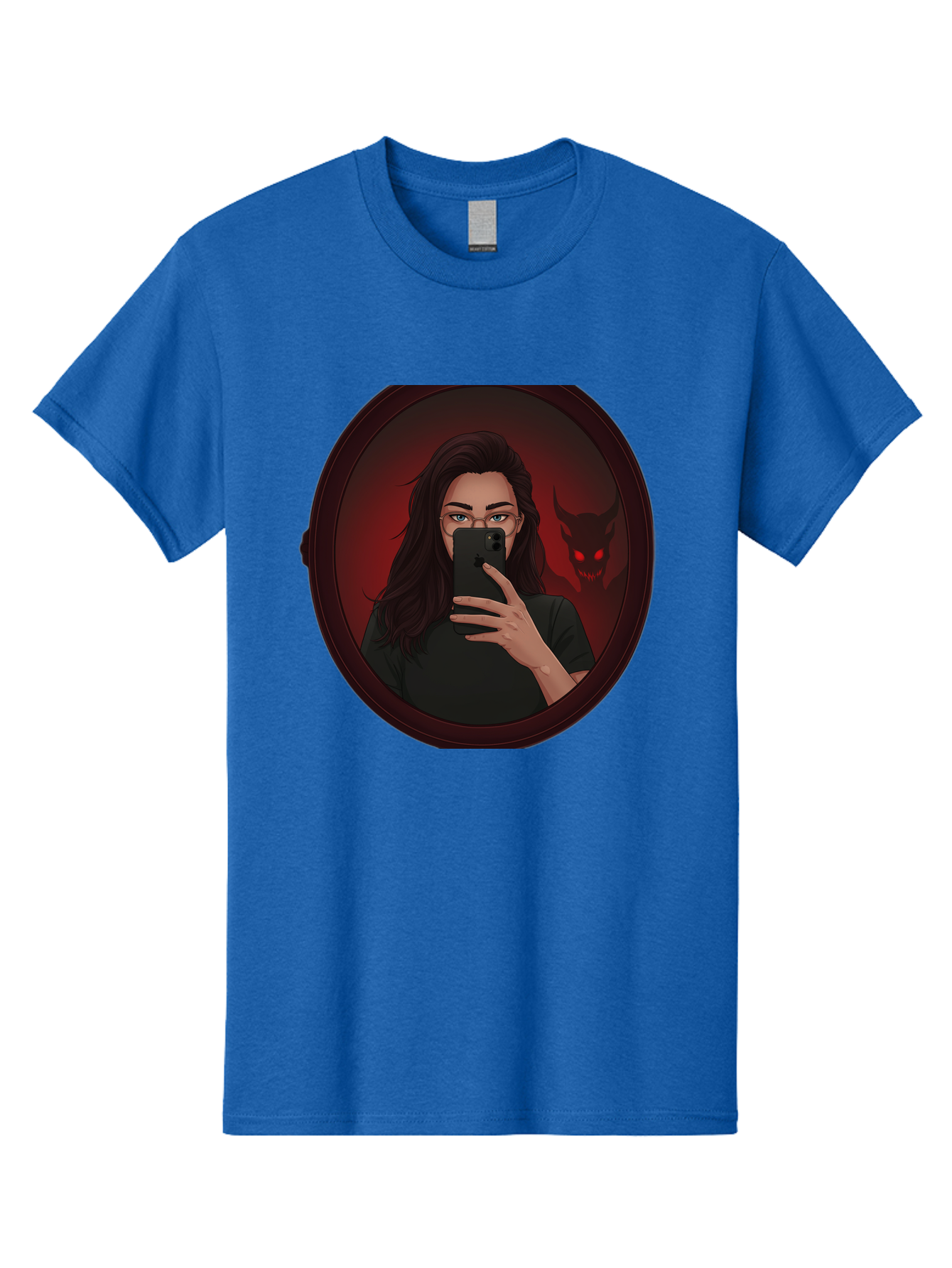 Woman-Taking-Selfie-With-Devil Men'S Graphic Tee, 100% Cotton, Comfortable Casual Summer Wear, Machine Washable, Vintage Camera, Old Camera, Antique Camera, Black Camera, Classic Photography, Photography Equipment, Nostalgic Device, Bap016 15