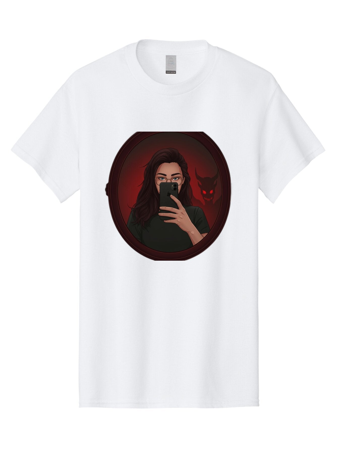 Woman-Taking-Selfie-With-Devil Men'S Graphic Tee, 100% Cotton, Comfortable Casual Summer Wear, Machine Washable, Vintage Camera, Old Camera, Antique Camera, Black Camera, Classic Photography, Photography Equipment, Nostalgic Device, Bap016 4