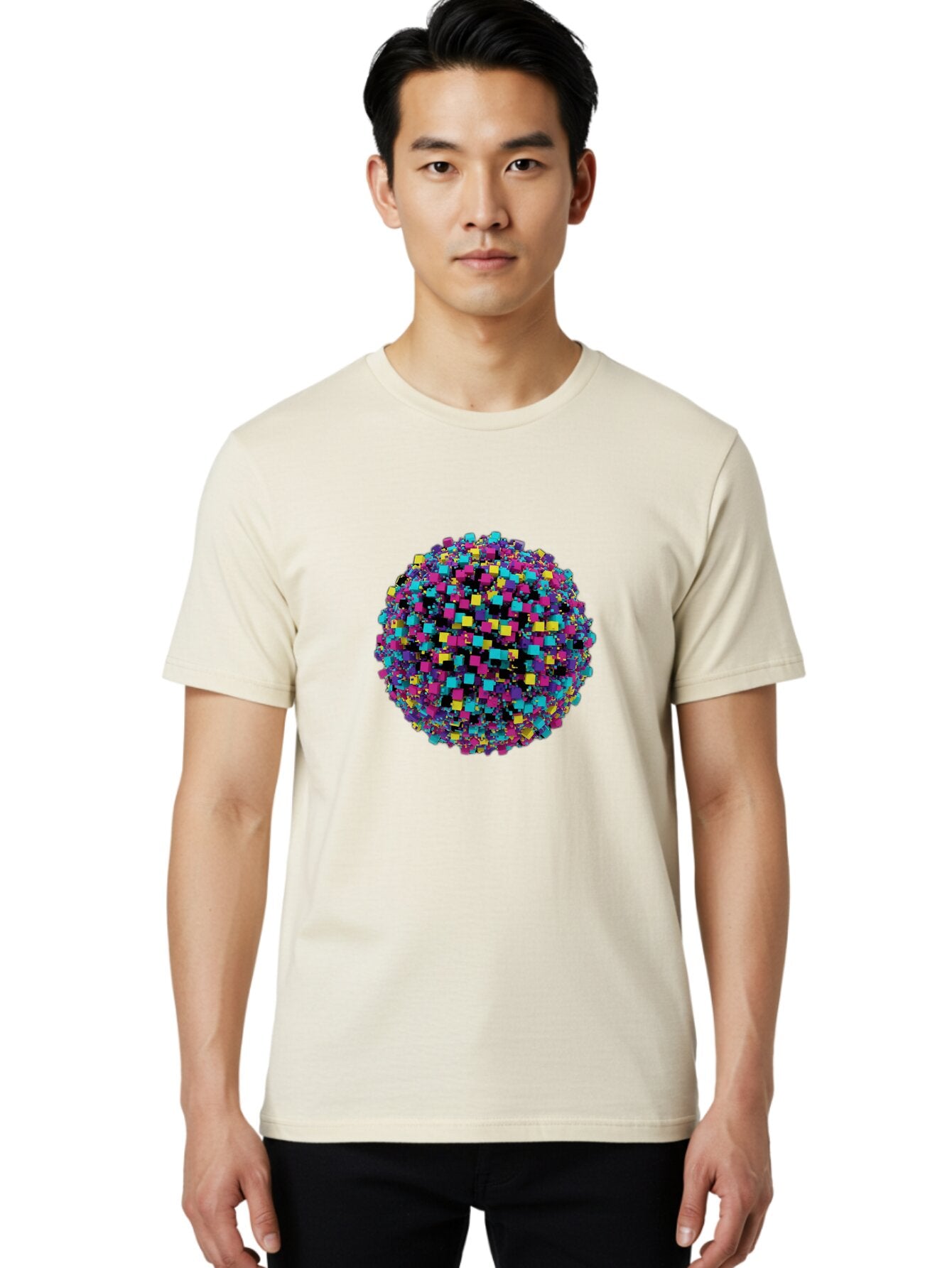 3D-Pixelated-Sphere Men'S Graphic Tee, 100% Cotton, Comfortable Casual Summer Wear, Machine Washable, Vintage Camera, Old Camera, Antique Camera, Black Camera, Classic Photography, Photography Equipment, Nostalgic Device, Film Camera, Bap034 24