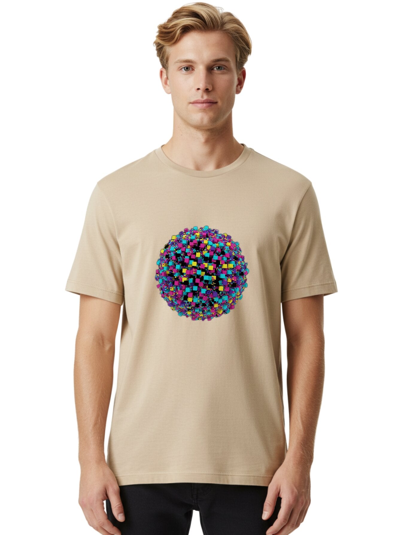 3D-Pixelated-Sphere Men'S Graphic Tee, 100% Cotton, Comfortable Casual Summer Wear, Machine Washable, Vintage Camera, Old Camera, Antique Camera, Black Camera, Classic Photography, Photography Equipment, Nostalgic Device, Film Camera, Bap034 29