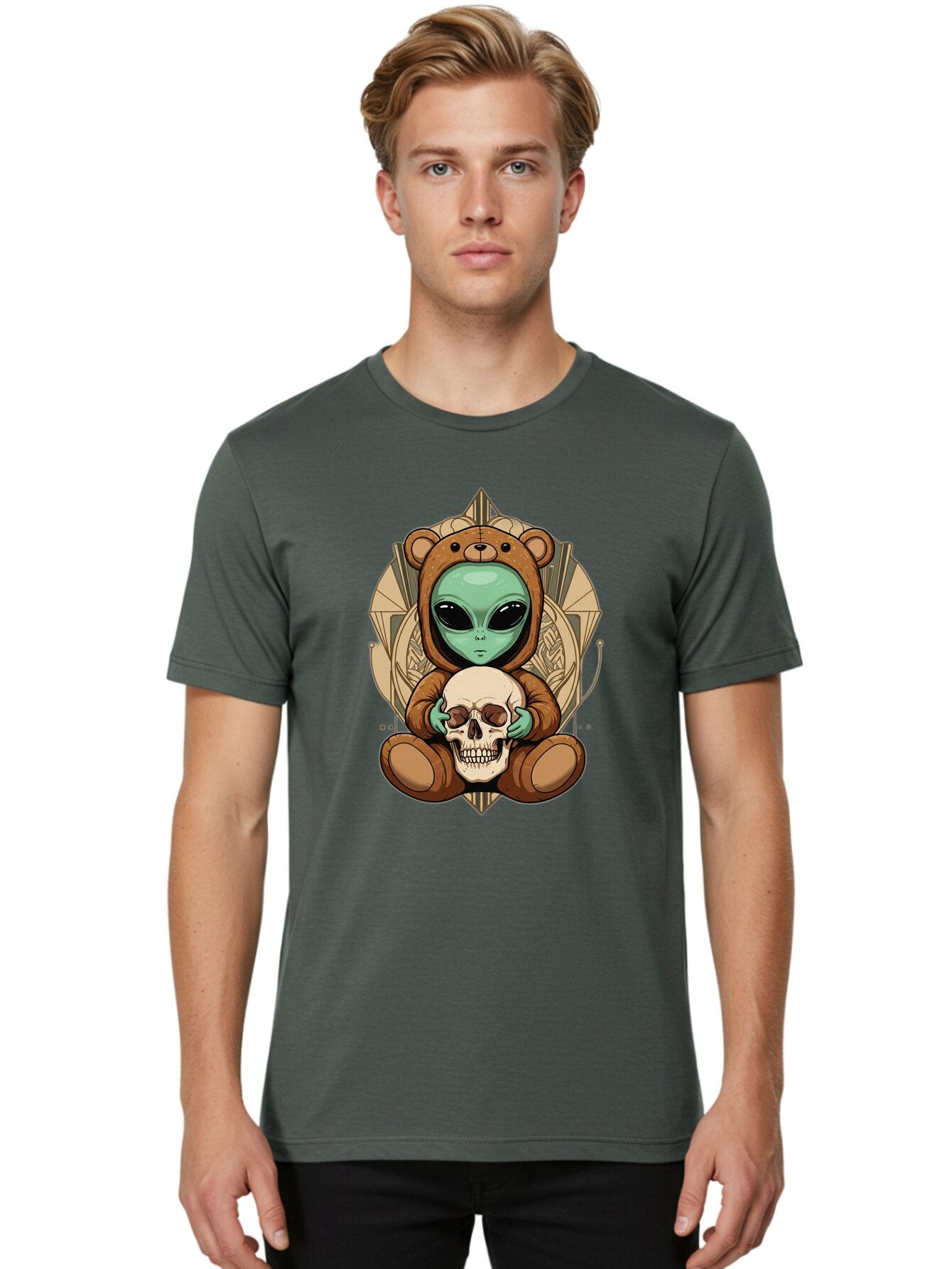 Alien-Bear-Skull Men'S Graphic Tee, 100% Cotton, Comfortable Casual Summer Wear, Machine Washable, Vintage Camera, Old Camera, Antique Camera, Black Camera, Classic Photography, Photography Equipment, Nostalgic Device, Film Camera, Camera Art Bap054 25