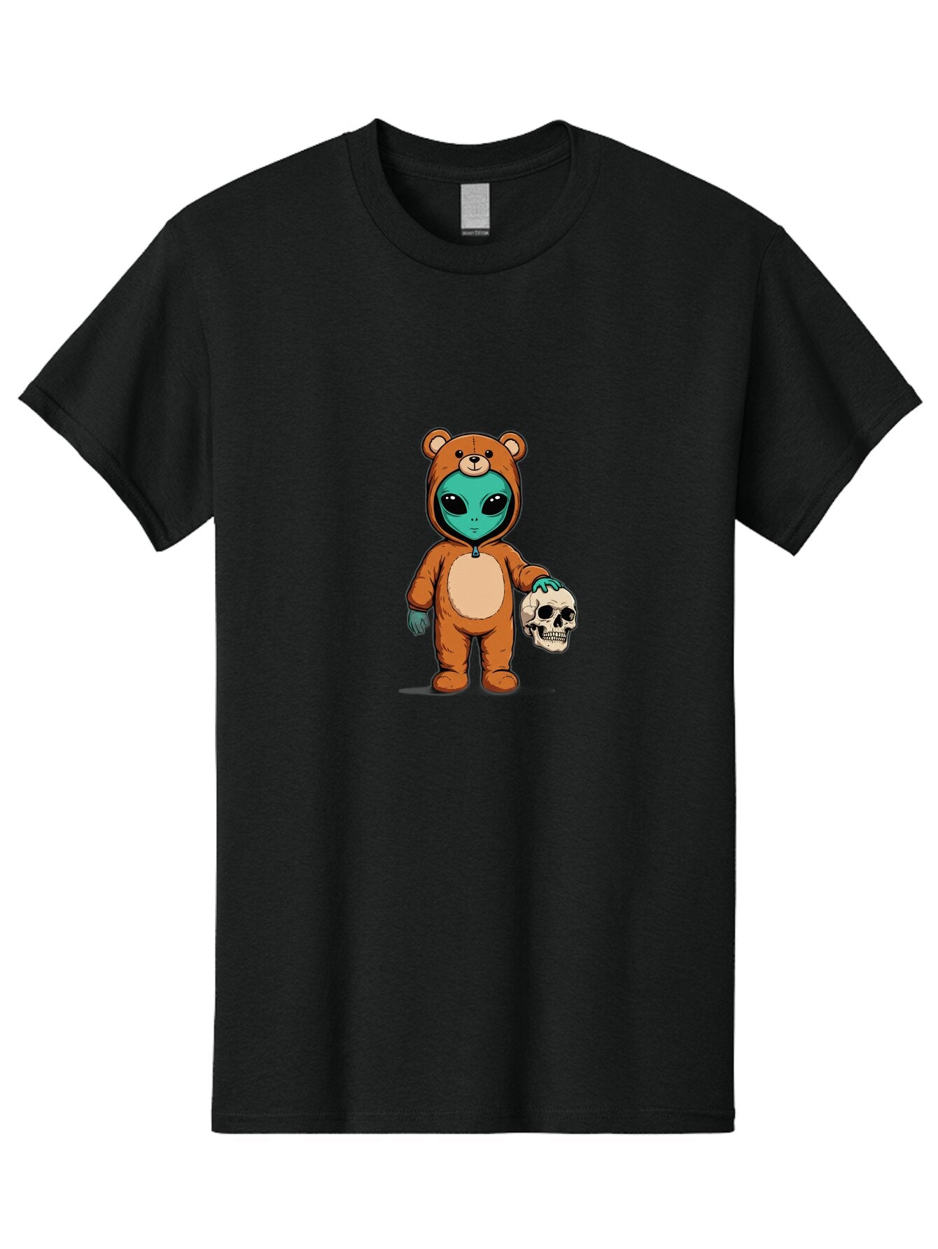 Alien-In-Bear-Suit-Holding-Skull Men'S Graphic Tee, 100% Cotton, Comfortable Casual Summer Wear, Machine Washable, Vintage Camera, Old Camera, Antique Camera, Black Camera, Classic Photography, Photography Equipment, Nostalgic Device, Bap057