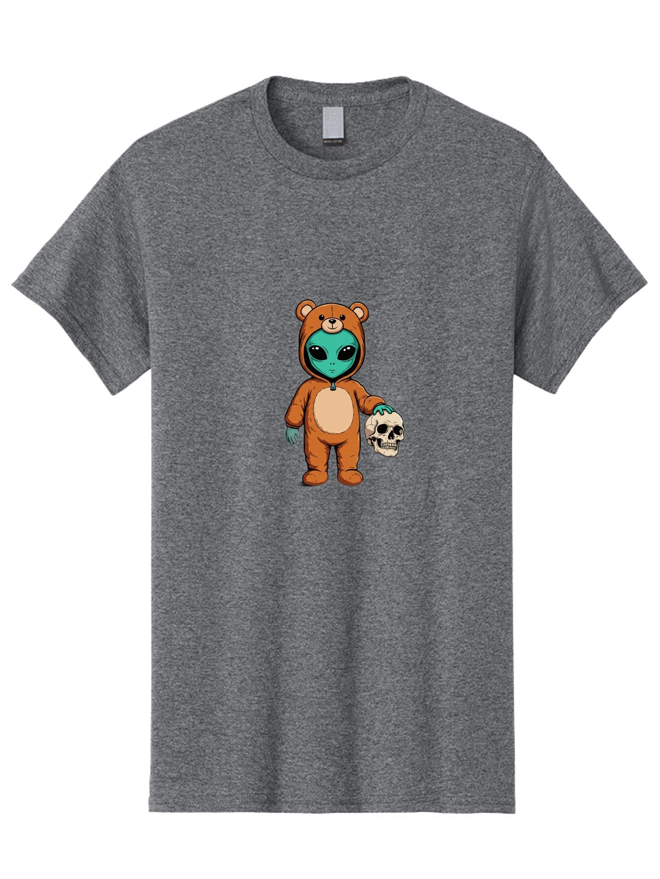 Alien-In-Bear-Suit-Holding-Skull Men'S Graphic Tee, 100% Cotton, Comfortable Casual Summer Wear, Machine Washable, Vintage Camera, Old Camera, Antique Camera, Black Camera, Classic Photography, Photography Equipment, Nostalgic Device, Bap057