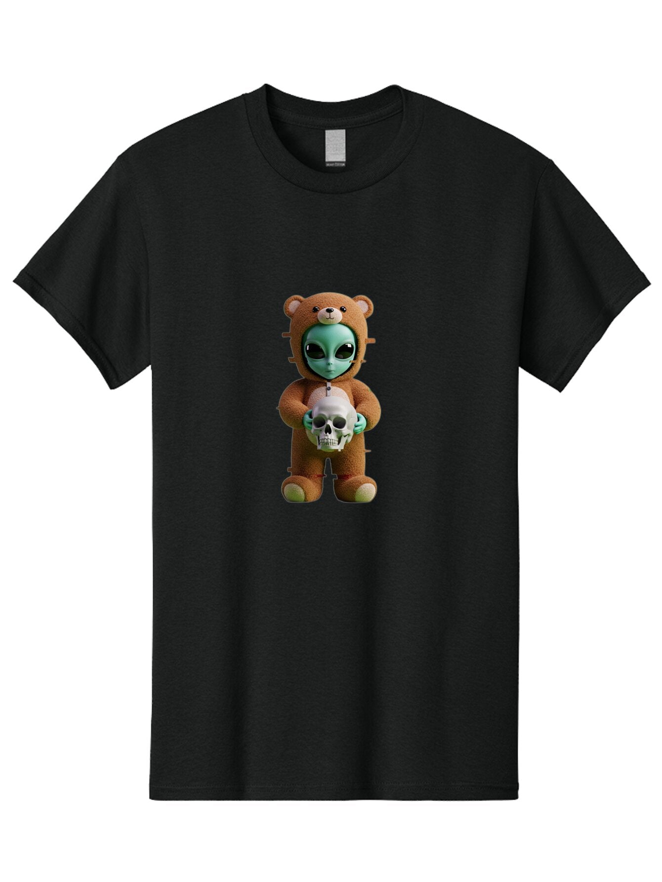Alien-Teddy-Bear-Holding-Skull Men'S Graphic Tee, 100% Cotton, Comfortable Casual Summer Wear, Machine Washable, Vintage Camera, Old Camera, Antique Camera, Black Camera, Classic Photography, Photography Equipment, Nostalgic Device, Bap060 7