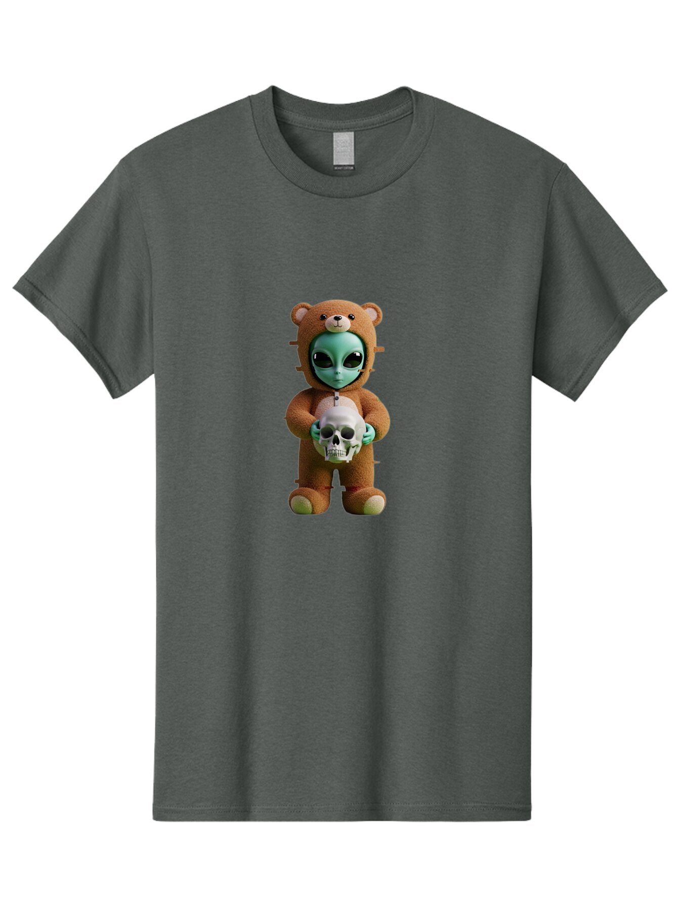 Alien-Teddy-Bear-Holding-Skull Men'S Graphic Tee, 100% Cotton, Comfortable Casual Summer Wear, Machine Washable, Vintage Camera, Old Camera, Antique Camera, Black Camera, Classic Photography, Photography Equipment, Nostalgic Device, Bap060 11