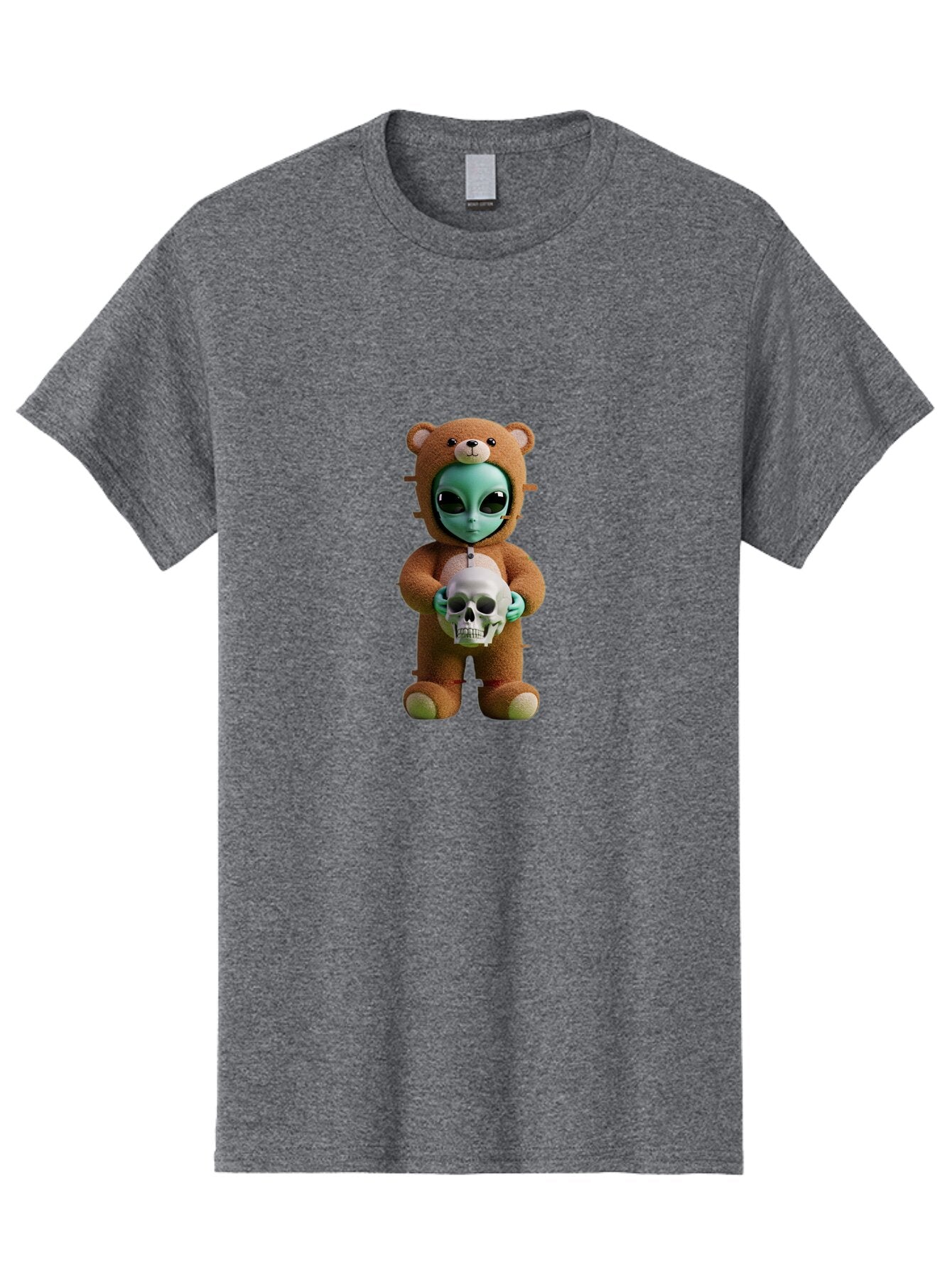 Alien-Teddy-Bear-Holding-Skull Men'S Graphic Tee, 100% Cotton, Comfortable Casual Summer Wear, Machine Washable, Vintage Camera, Old Camera, Antique Camera, Black Camera, Classic Photography, Photography Equipment, Nostalgic Device, Bap060 15