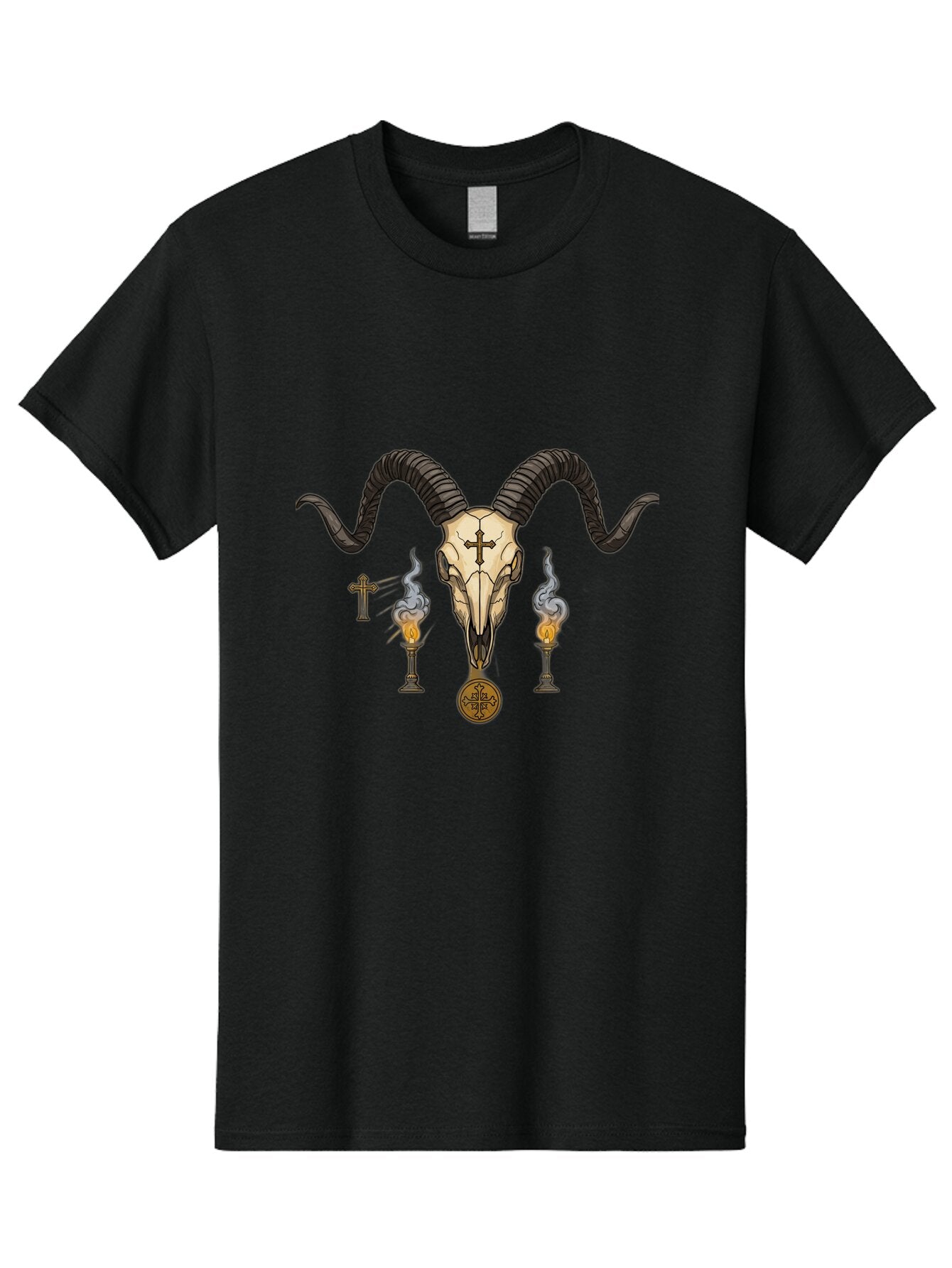 Baphomet-Skull-With-Cross-And-Candles Men'S Graphic Tee, 100% Cotton, Comfortable Casual Summer Wear, Machine Washable, Vintage Camera, Old Camera, Antique Camera, Black Camera, Classic Photography, Photography Equipment, Nostalgic Device, Bap115