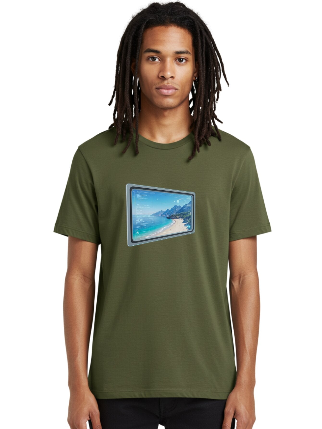 Beach-Landscape-Monitor Men'S Graphic Tee, 100% Cotton, Comfortable Casual Summer Wear, Machine Washable, Vintage Camera, Old Camera, Antique Camera, Black Camera, Classic Photography, Photography Equipment, Nostalgic Device, Film Camera, Bap126 30