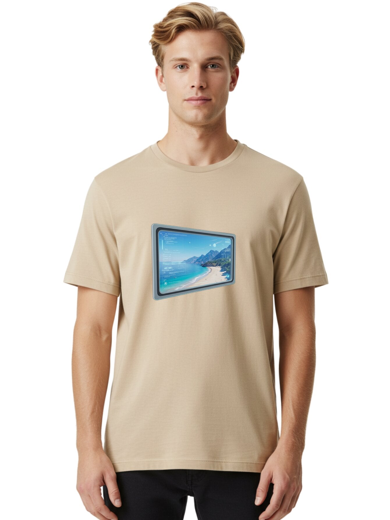 Beach-Landscape-Monitor Men'S Graphic Tee, 100% Cotton, Comfortable Casual Summer Wear, Machine Washable, Vintage Camera, Old Camera, Antique Camera, Black Camera, Classic Photography, Photography Equipment, Nostalgic Device, Film Camera, Bap126 19