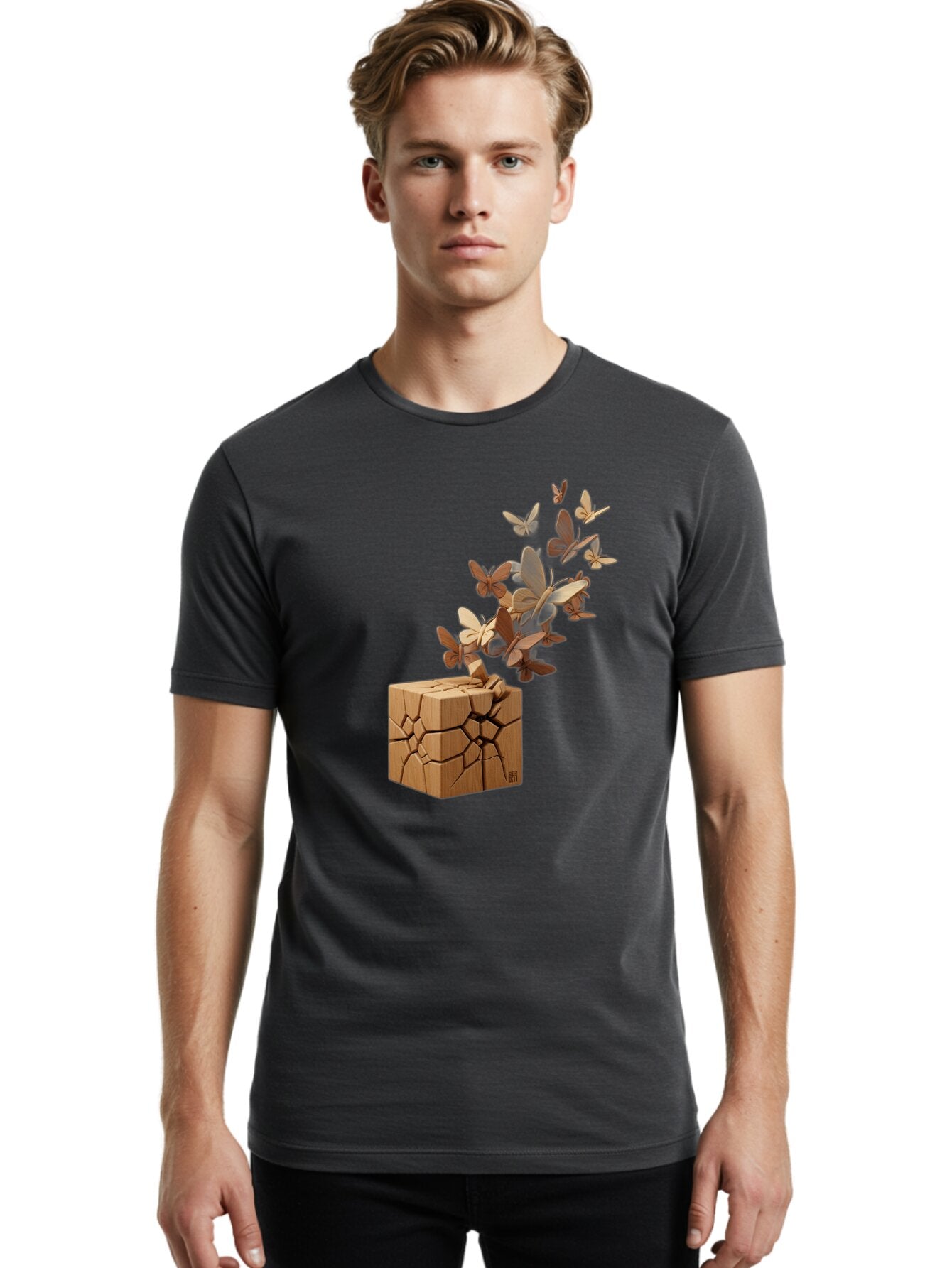 Butterflies-Emerging-From-Wooden-Block Men'S Graphic Tee, 100% Cotton, Comfortable Casual Summer Wear, Machine Washable, Vintage Camera, Old Camera, Antique Camera, Black Camera, Classic Photography, Photography Equipment, Nostalgic Device, Bap187 18