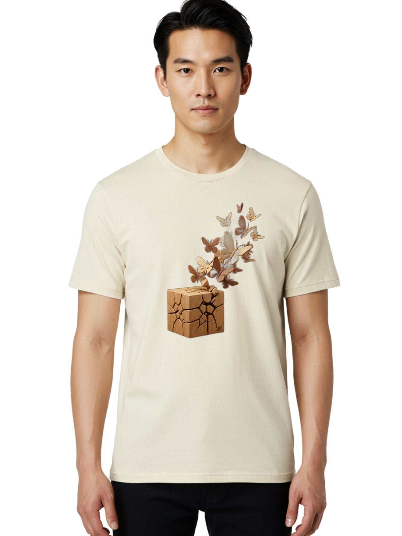 Butterflies-Emerging-From-Wooden-Block Men'S Graphic Tee, 100% Cotton, Comfortable Casual Summer Wear, Machine Washable, Vintage Camera, Old Camera, Antique Camera, Black Camera, Classic Photography, Photography Equipment, Nostalgic Device, Bap187 24