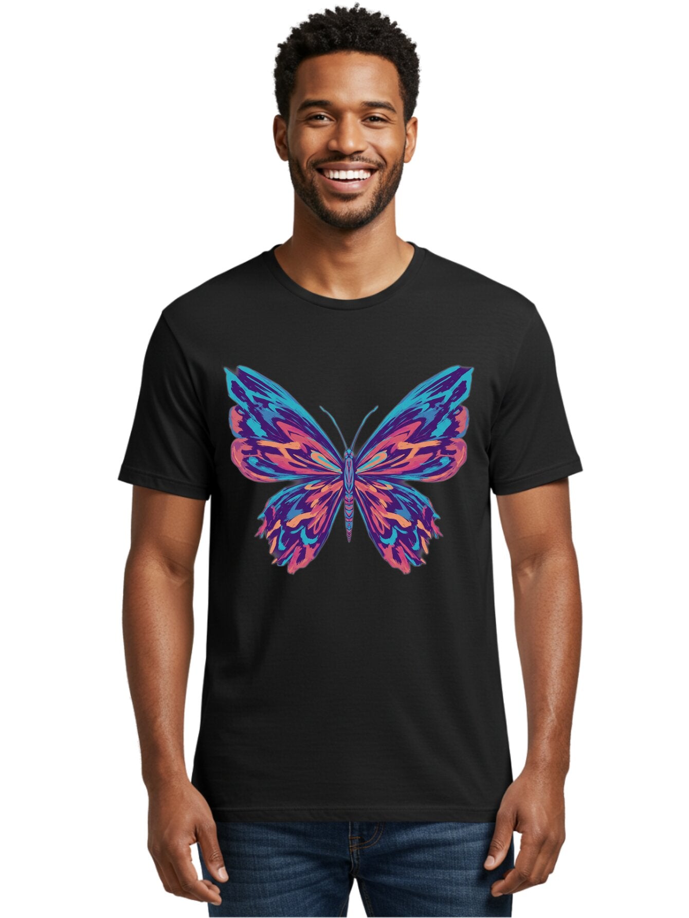 Butterfly-1 Men'S Graphic Tee, 100% Cotton, Comfortable Casual Summer Wear, Machine Washable, Vintage Camera, Old Camera, Antique Camera, Black Camera, Classic Photography, Photography Equipment, Nostalgic Device, Film Camera, Camera Art Bap188 25