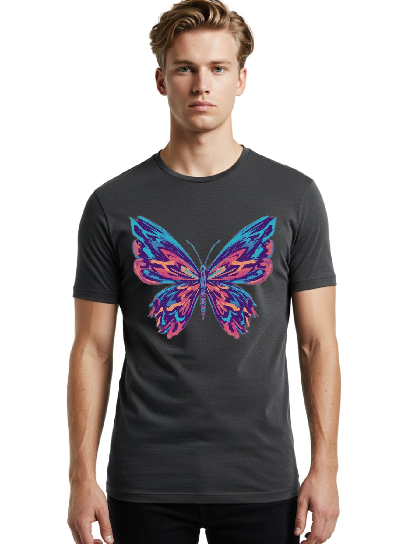 Butterfly-1 Men'S Graphic Tee, 100% Cotton, Comfortable Casual Summer Wear, Machine Washable, Vintage Camera, Old Camera, Antique Camera, Black Camera, Classic Photography, Photography Equipment, Nostalgic Device, Film Camera, Camera Art Bap188 20
