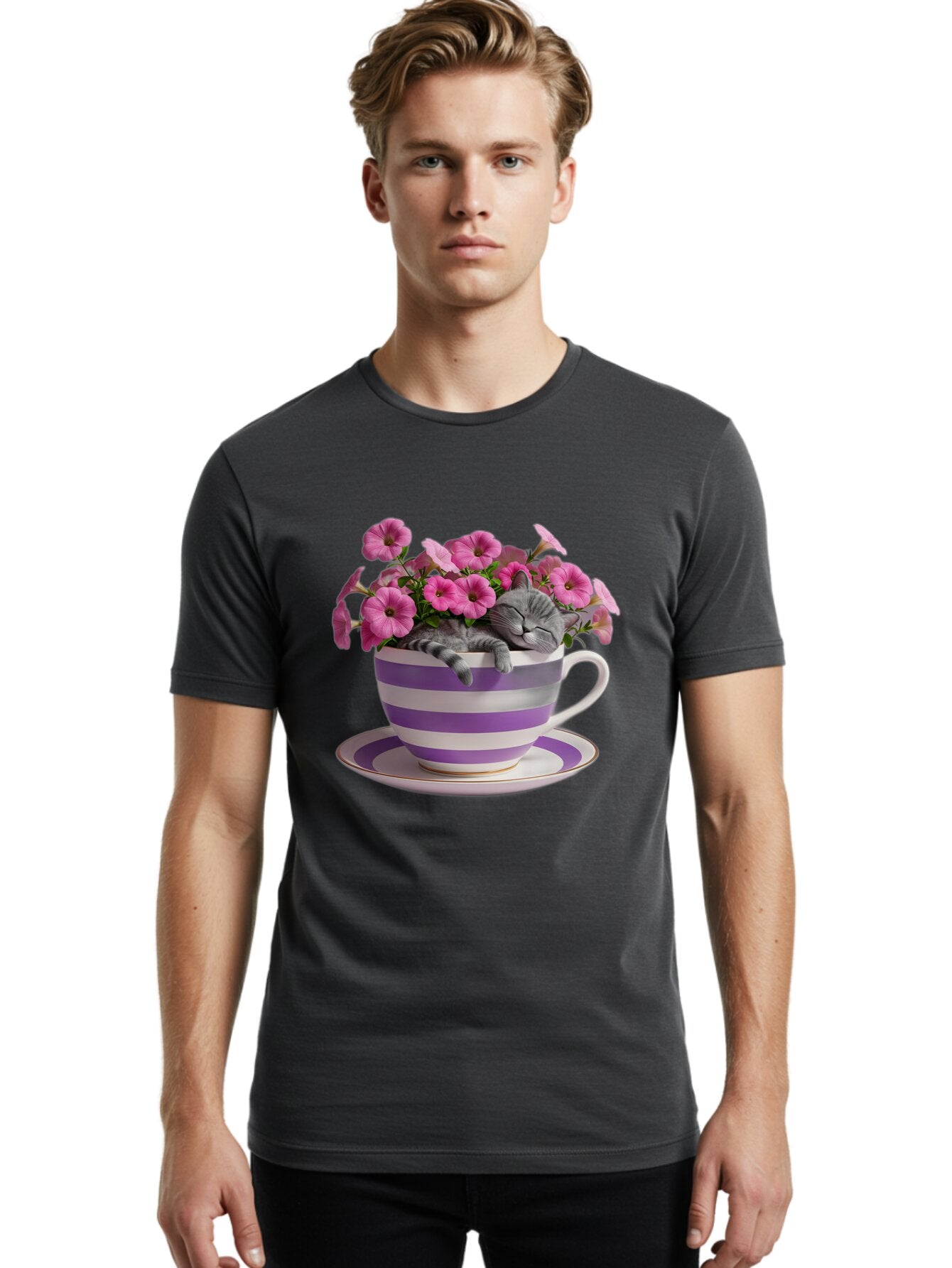 Cat-In-Tea-Cup-1 Men'S Graphic Tee, 100% Cotton, Comfortable Casual Summer Wear, Machine Washable, Vintage Camera, Old Camera, Antique Camera, Black Camera, Classic Photography, Photography Equipment, Nostalgic Device, Film Camera, Camera Art Bap218 22