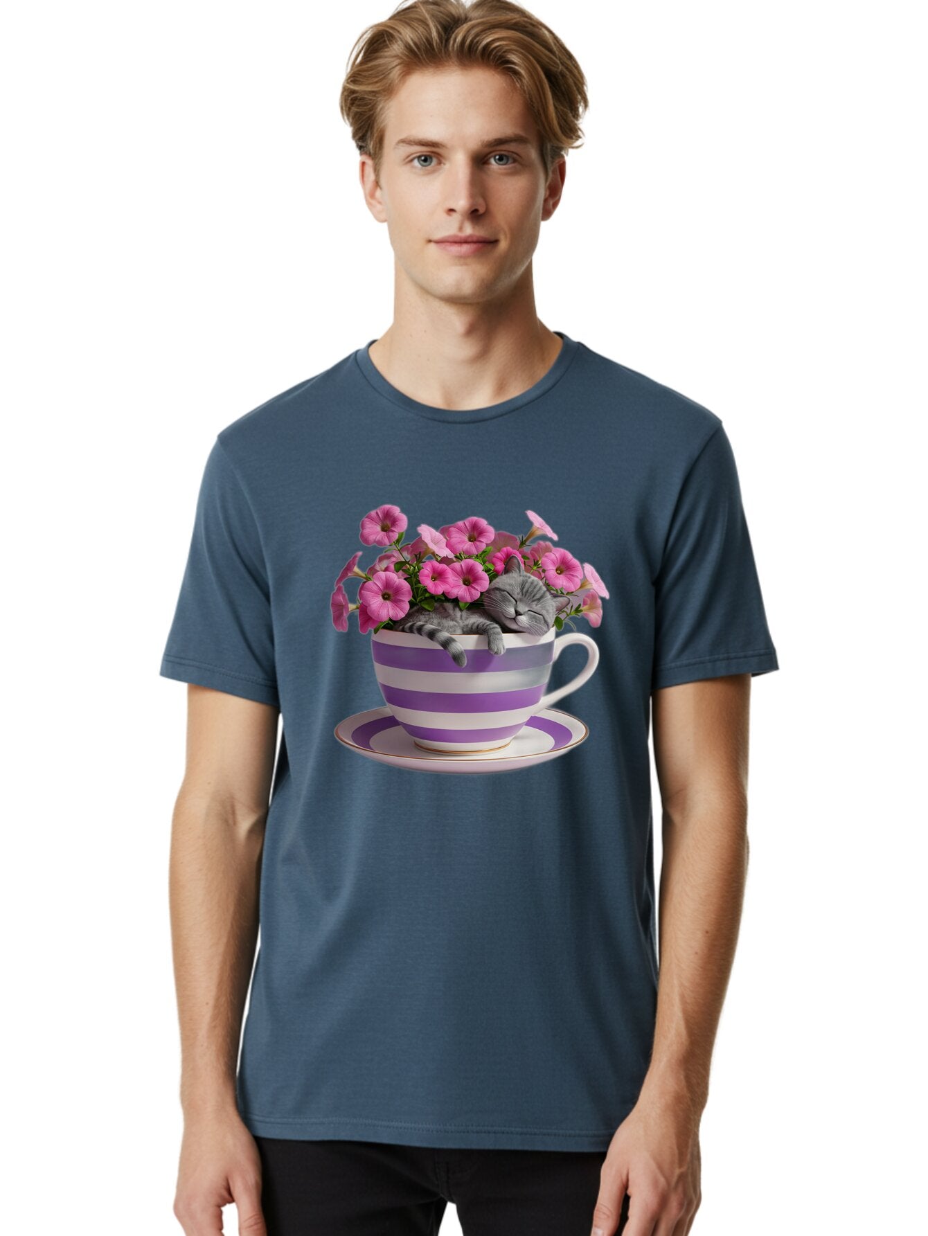 Cat-In-Tea-Cup-1 Men'S Graphic Tee, 100% Cotton, Comfortable Casual Summer Wear, Machine Washable, Vintage Camera, Old Camera, Antique Camera, Black Camera, Classic Photography, Photography Equipment, Nostalgic Device, Film Camera, Camera Art Bap218 25