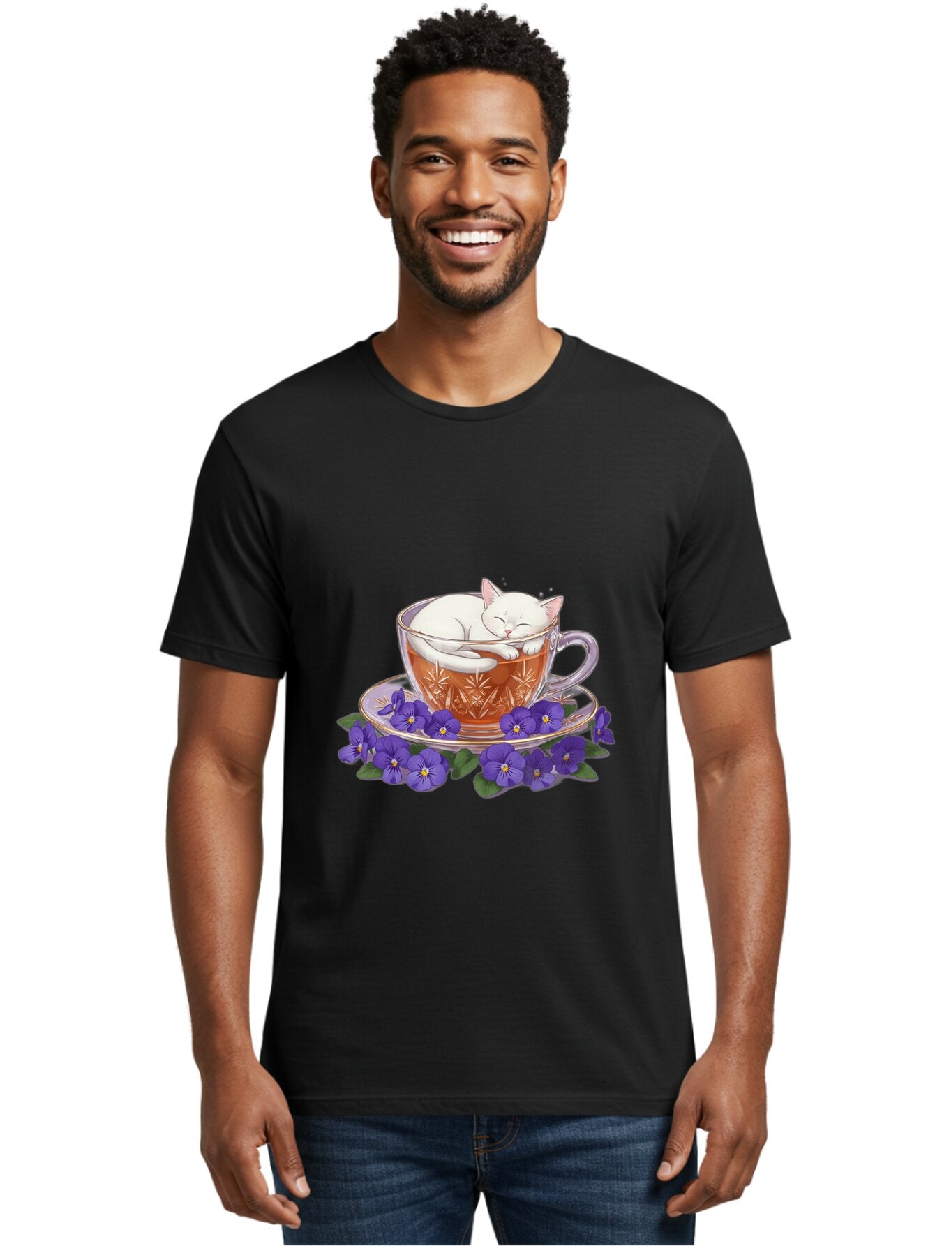 Cat-In-Tea-Cup-2 Men'S Graphic Tee, 100% Cotton, Comfortable Casual Summer Wear, Machine Washable, Vintage Camera, Old Camera, Antique Camera, Black Camera, Classic Photography, Photography Equipment, Nostalgic Device, Film Camera, Camera Art Bap219 22