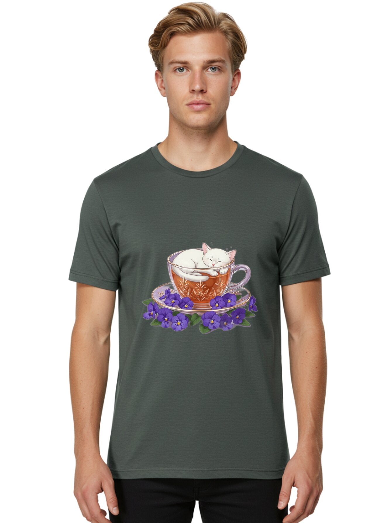 Cat-In-Tea-Cup-2 Men'S Graphic Tee, 100% Cotton, Comfortable Casual Summer Wear, Machine Washable, Vintage Camera, Old Camera, Antique Camera, Black Camera, Classic Photography, Photography Equipment, Nostalgic Device, Film Camera, Camera Art Bap219 24