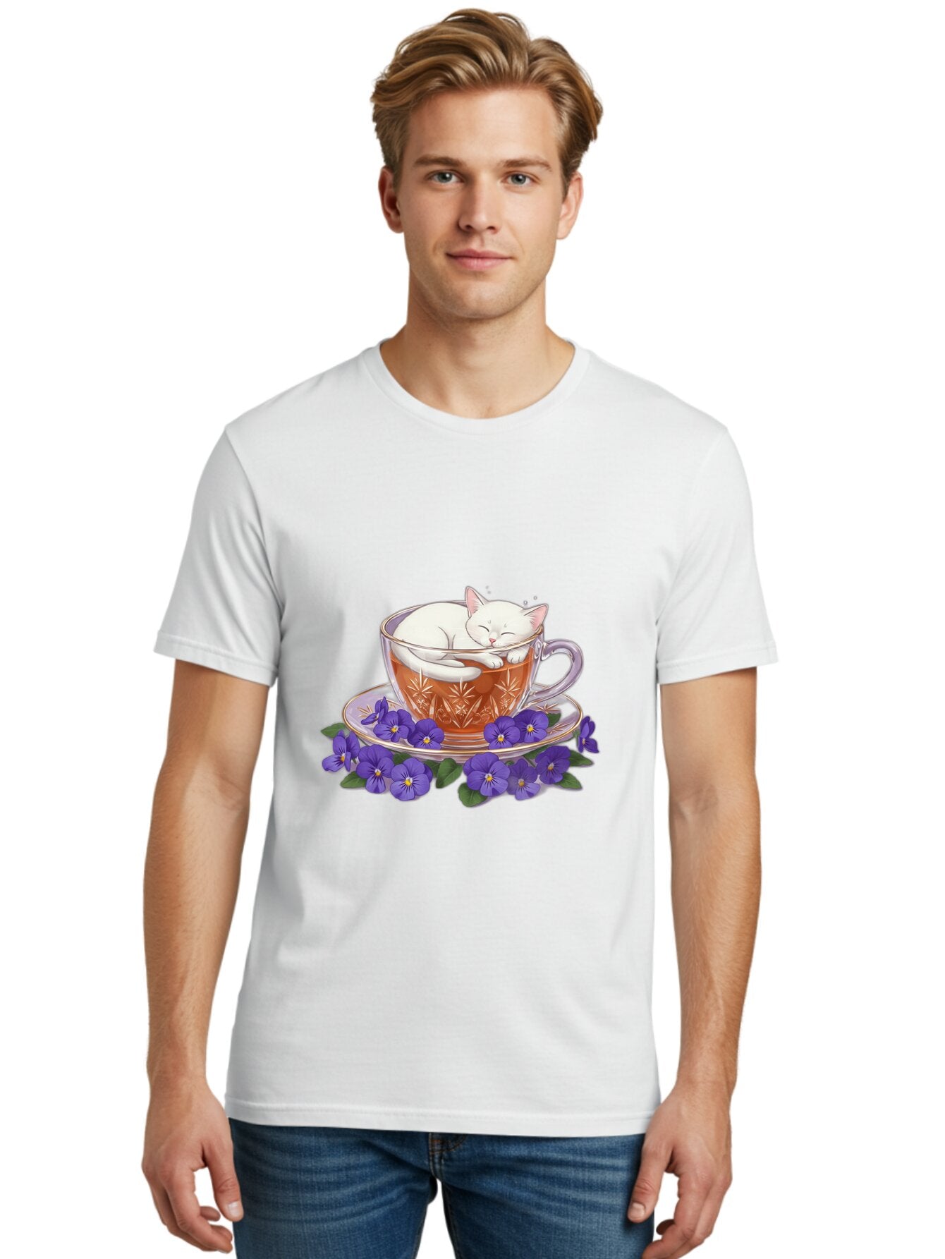 Cat-In-Tea-Cup-2 Men'S Graphic Tee, 100% Cotton, Comfortable Casual Summer Wear, Machine Washable, Vintage Camera, Old Camera, Antique Camera, Black Camera, Classic Photography, Photography Equipment, Nostalgic Device, Film Camera, Camera Art Bap219 30