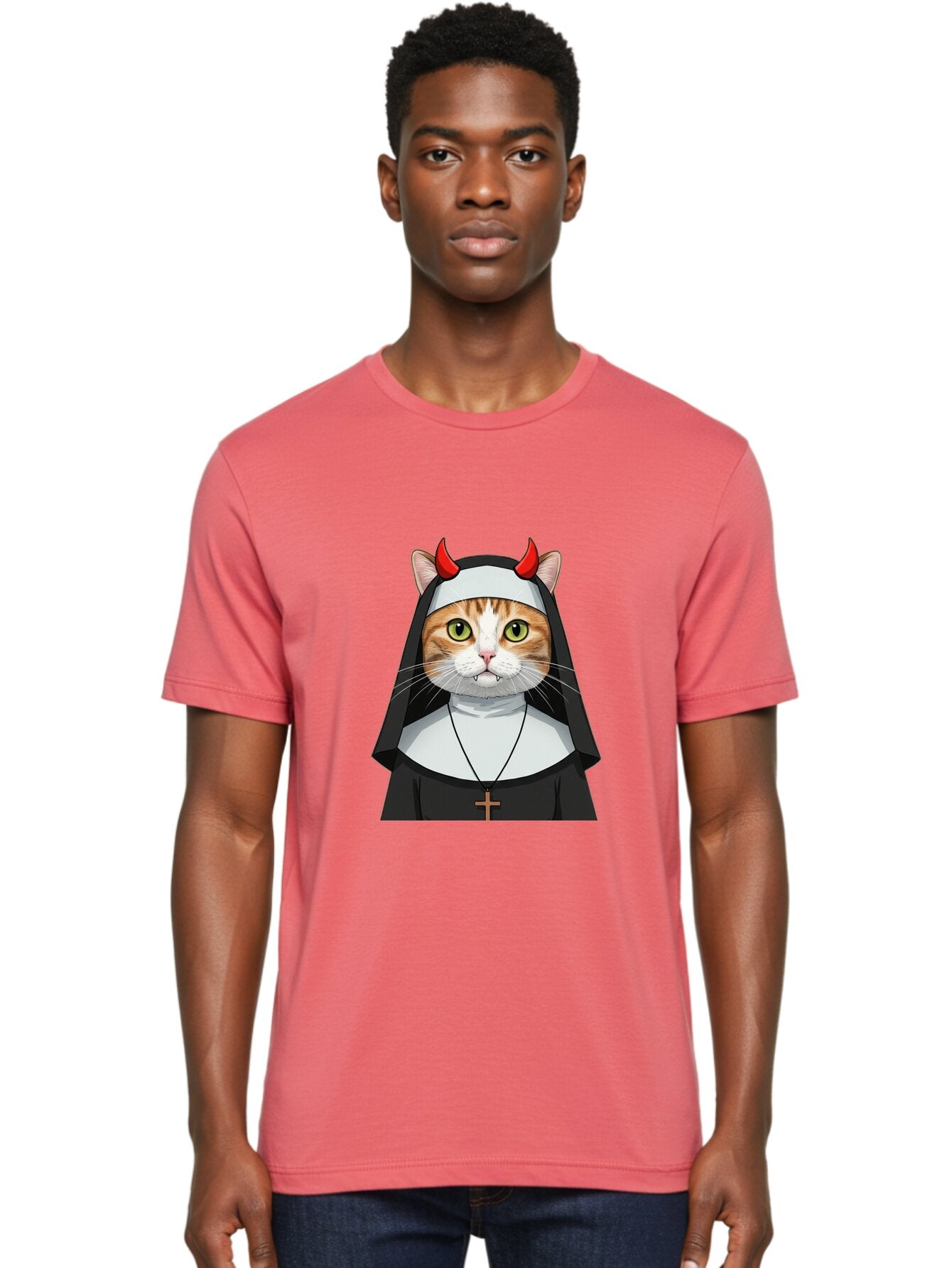 Cat-Nun-1 Men'S Graphic Tee, 100% Cotton, Comfortable Casual Summer Wear, Machine Washable, Vintage Camera, Old Camera, Antique Camera, Black Camera, Classic Photography, Photography Equipment, Nostalgic Device, Film Camera, Camera Art Bap224 20