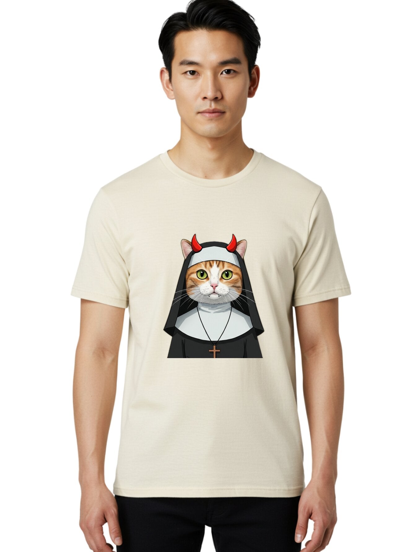 Cat-Nun-1 Men'S Graphic Tee, 100% Cotton, Comfortable Casual Summer Wear, Machine Washable, Vintage Camera, Old Camera, Antique Camera, Black Camera, Classic Photography, Photography Equipment, Nostalgic Device, Film Camera, Camera Art Bap224 19