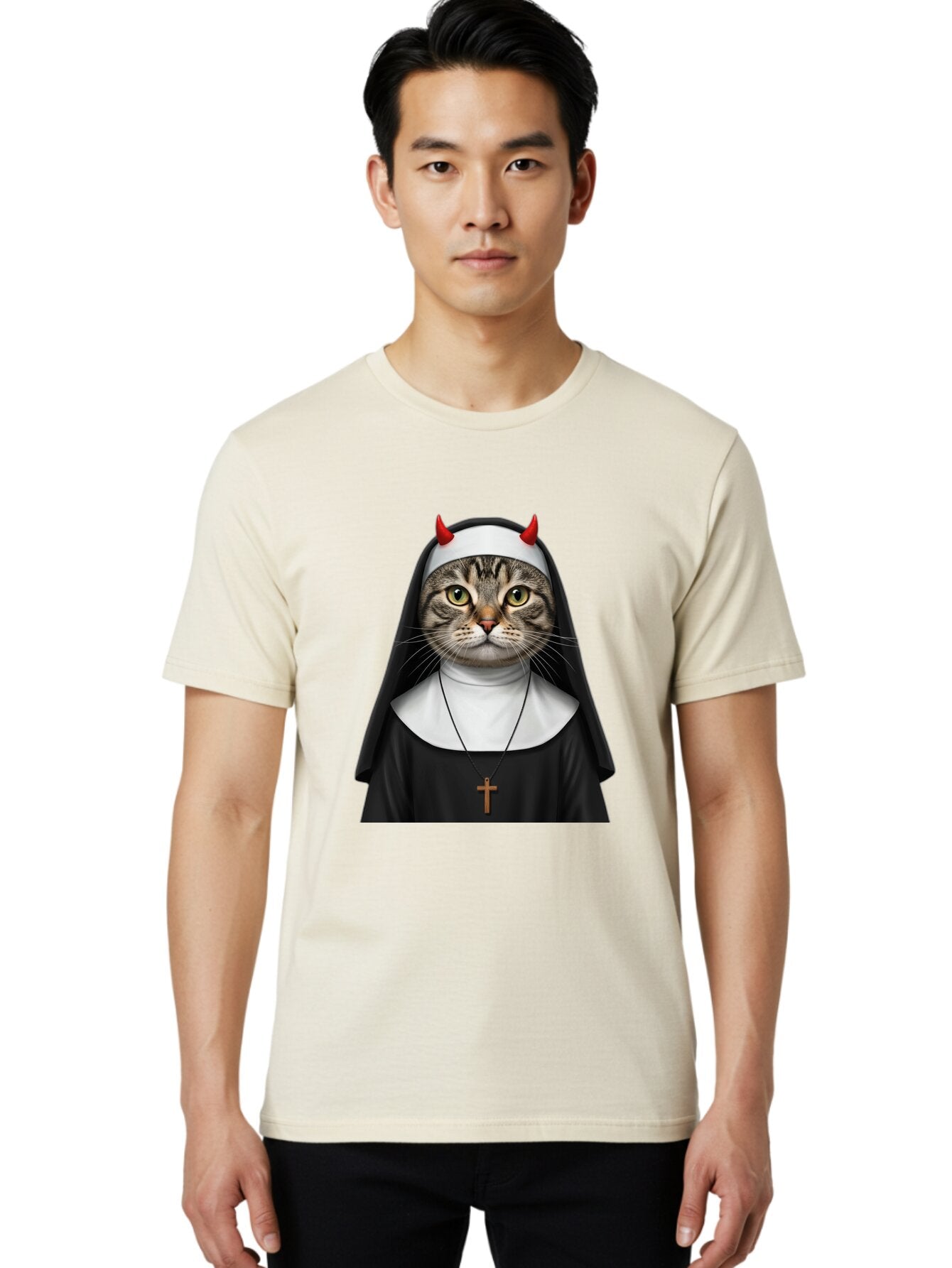 Cat-Nun-With-Devil-Horns Men'S Graphic Tee, 100% Cotton, Comfortable Casual Summer Wear, Machine Washable, Vintage Camera, Old Camera, Antique Camera, Black Camera, Classic Photography, Photography Equipment, Nostalgic Device, Film Camera, Bap228 20