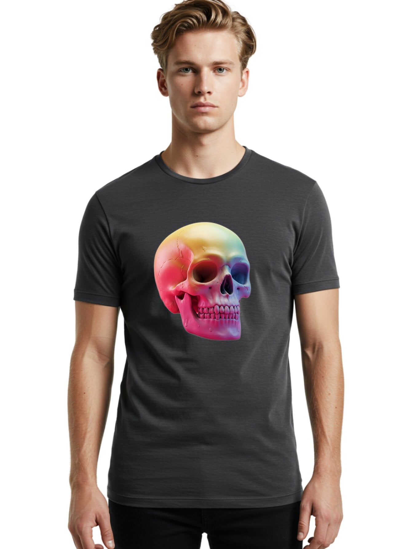 Colorful-Skull-1 Men'S Graphic Tee, 100% Cotton, Comfortable Casual Summer Wear, Machine Washable, Vintage Camera, Old Camera, Antique Camera, Black Camera, Classic Photography, Photography Equipment, Nostalgic Device, Film Camera, Camera Art Bap270 16