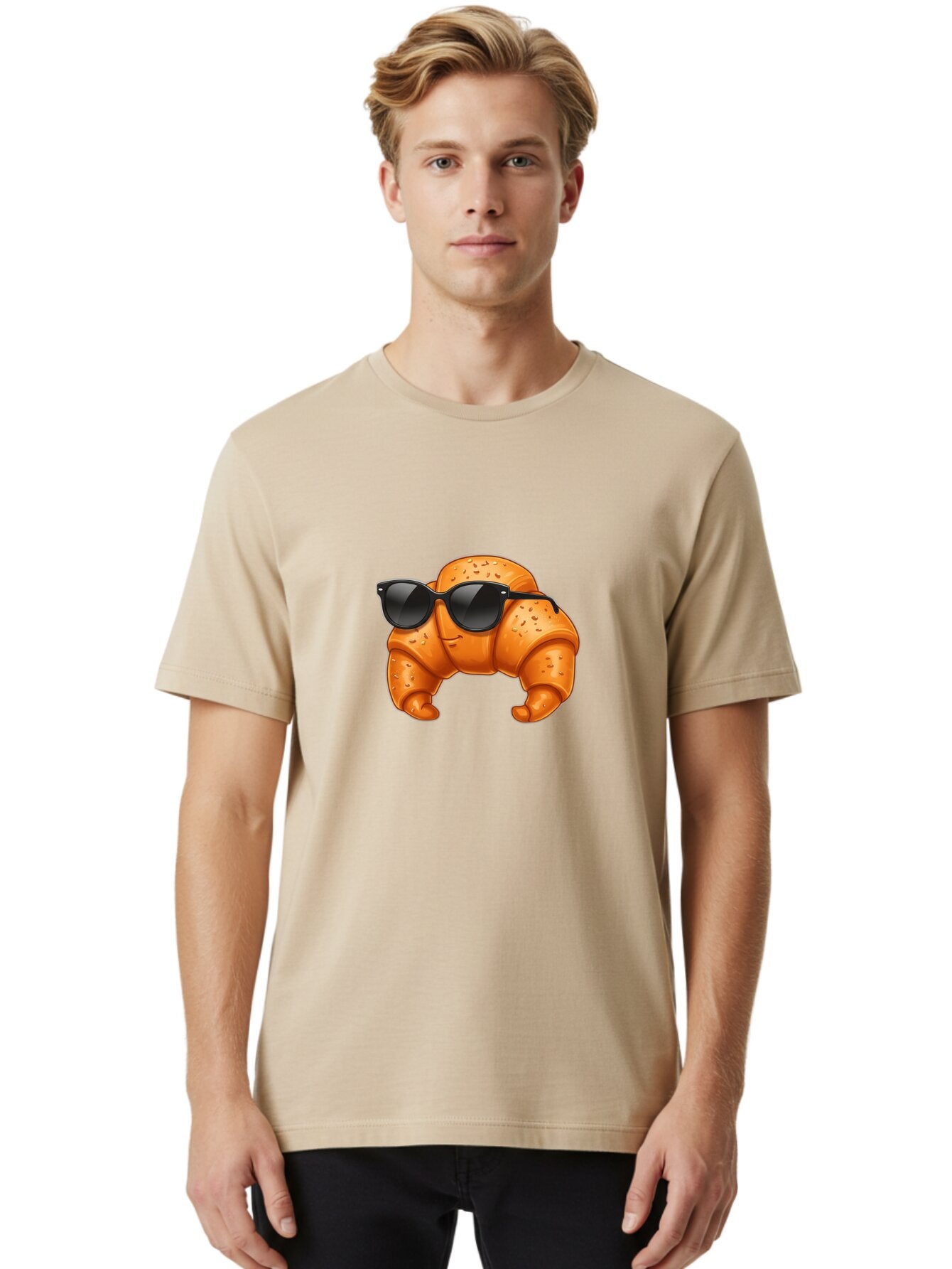 Croissant-With-Sunglasses Men'S Graphic Tee, 100% Cotton, Comfortable Casual Summer Wear, Machine Washable, Vintage Camera, Old Camera, Antique Camera, Black Camera, Classic Photography, Photography Equipment, Nostalgic Device, Film Camera, Bap301 18