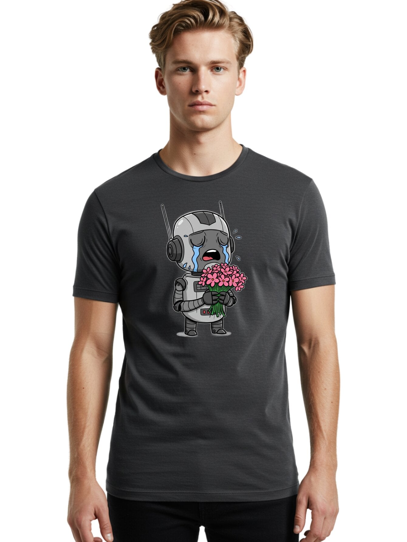 Crying-Robot-With-Flowers Men'S Graphic Tee, 100% Cotton, Comfortable Casual Summer Wear, Machine Washable, Vintage Camera, Old Camera, Antique Camera, Black Camera, Classic Photography, Photography Equipment, Nostalgic Device, Film Camera, Bap315 24